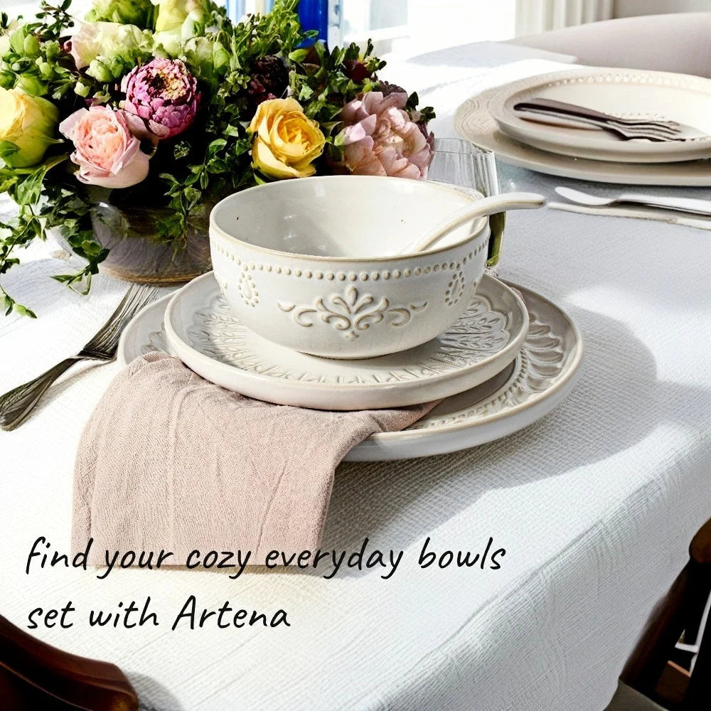Artena Floral Embossed Ceramic Dinner Plate Set  27cm  22cm Microwave LUNESCAPE