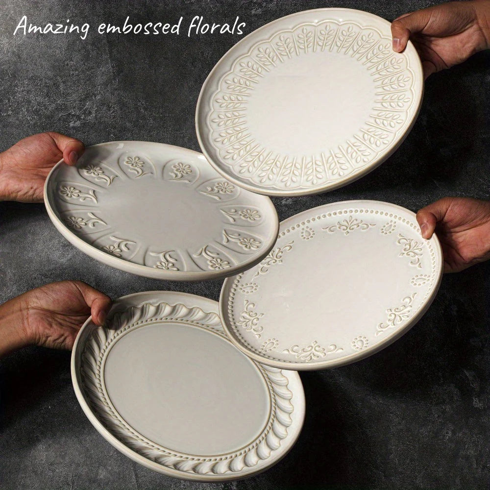 Artena Floral Embossed Ceramic Dinner Plate Set  27cm  22cm Microwave LUNESCAPE