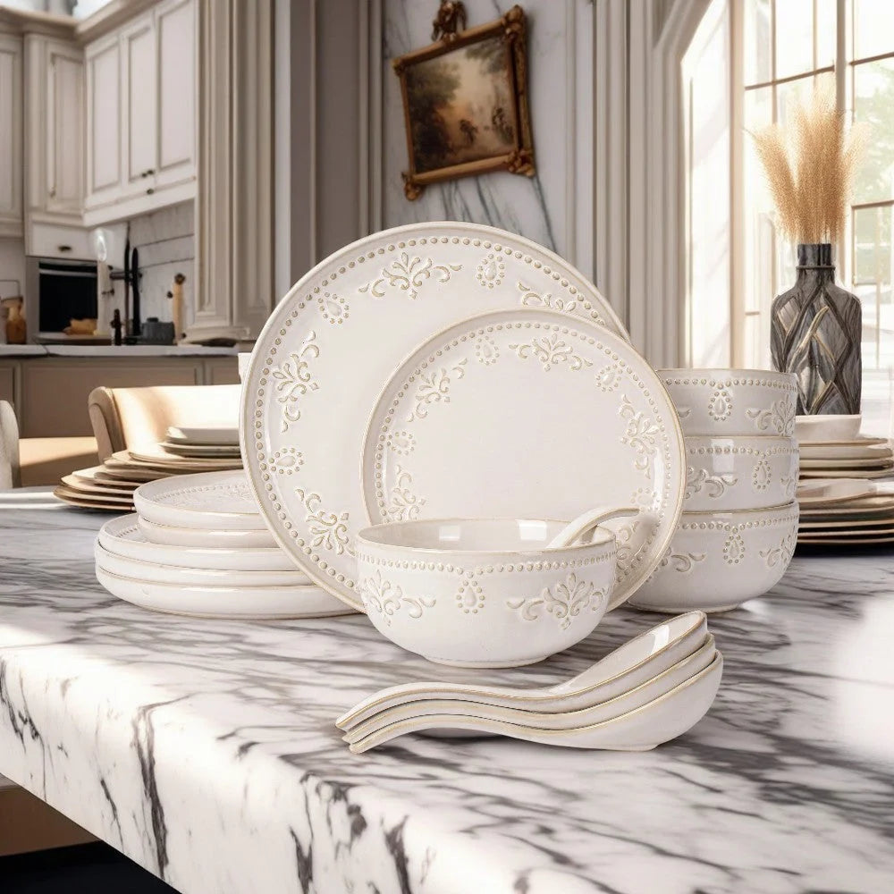Artena Floral Embossed Ceramic Dinner Plate Set  27cm  22cm Microwave LUNESCAPE