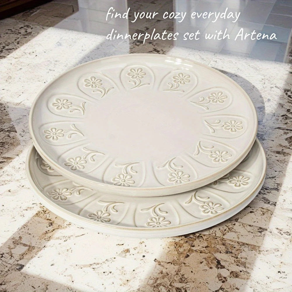 Artena Floral Embossed Ceramic Dinner Plate Set  27cm  22cm Microwave LUNESCAPE