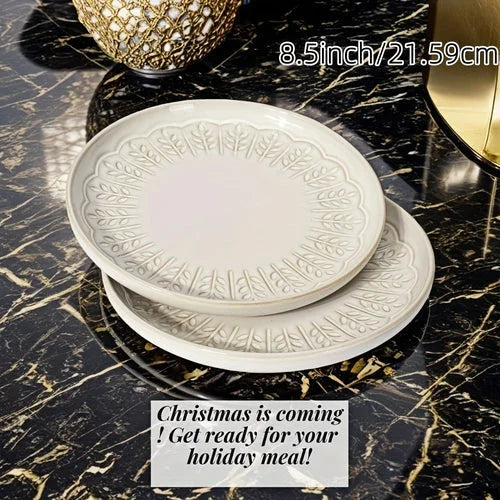 Artena Floral Embossed Ceramic Dinner Plate Set  27cm  22cm Microwave LUNESCAPE