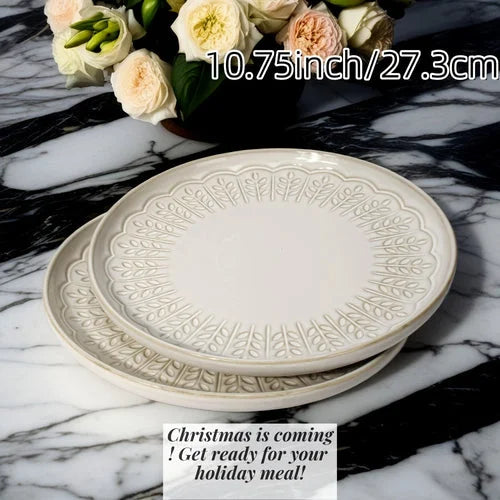 Artena Floral Embossed Ceramic Dinner Plate Set  27cm  22cm Microwave LUNESCAPE