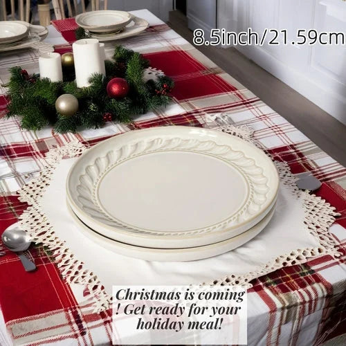 Artena Floral Embossed Ceramic Dinner Plate Set  27cm  22cm Microwave LUNESCAPE