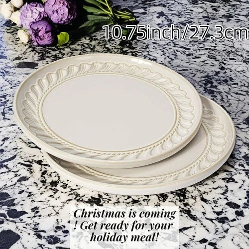 Artena Floral Embossed Ceramic Dinner Plate Set  27cm  22cm Microwave LUNESCAPE