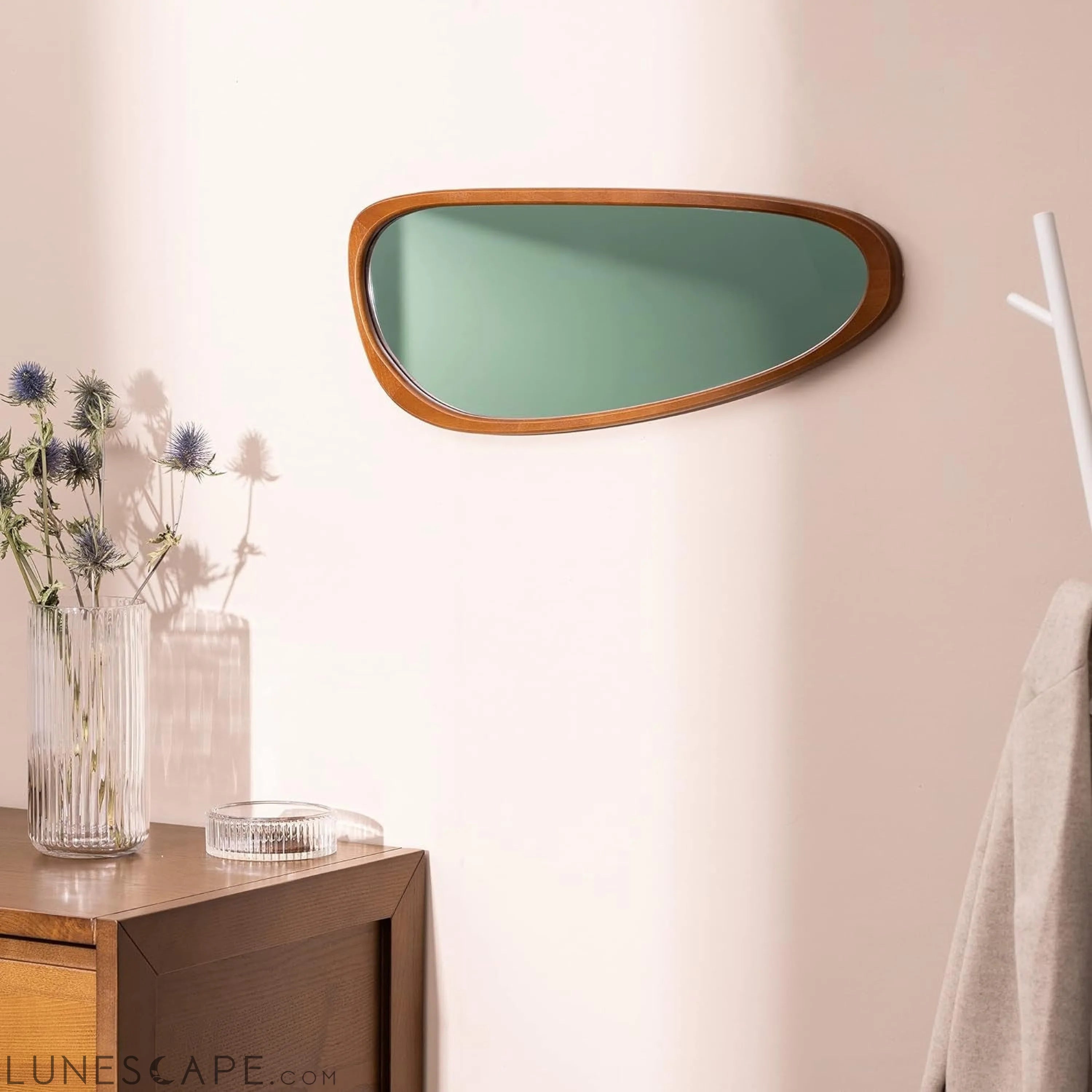 Asymmetrical Wooden Wall Mirror - 23.6 X 9.6 in - Mid Century Abstract LUNESCAPE