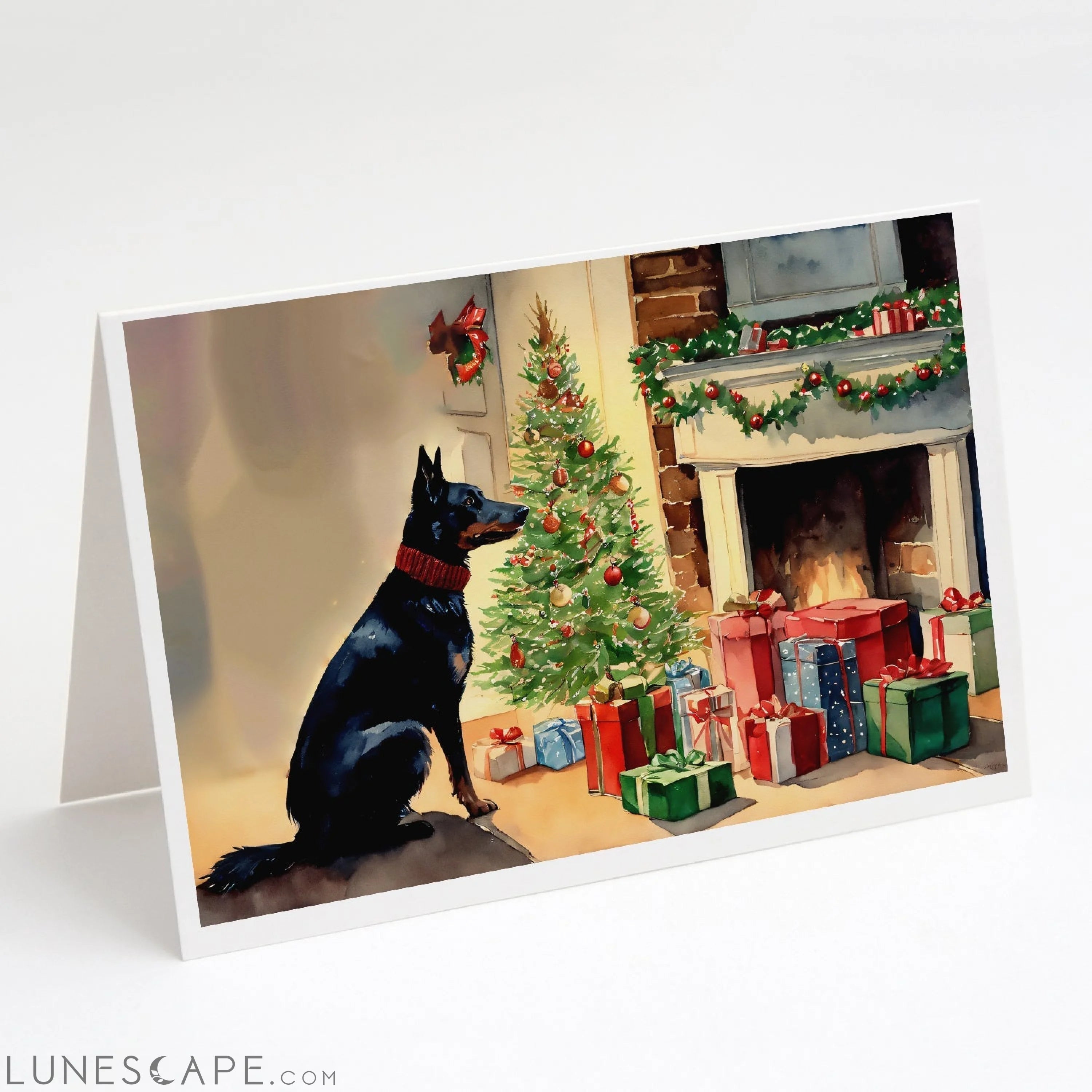 Australian Kelpie Cozy Christmas Greeting Cards Pack of 8 LUNESCAPE