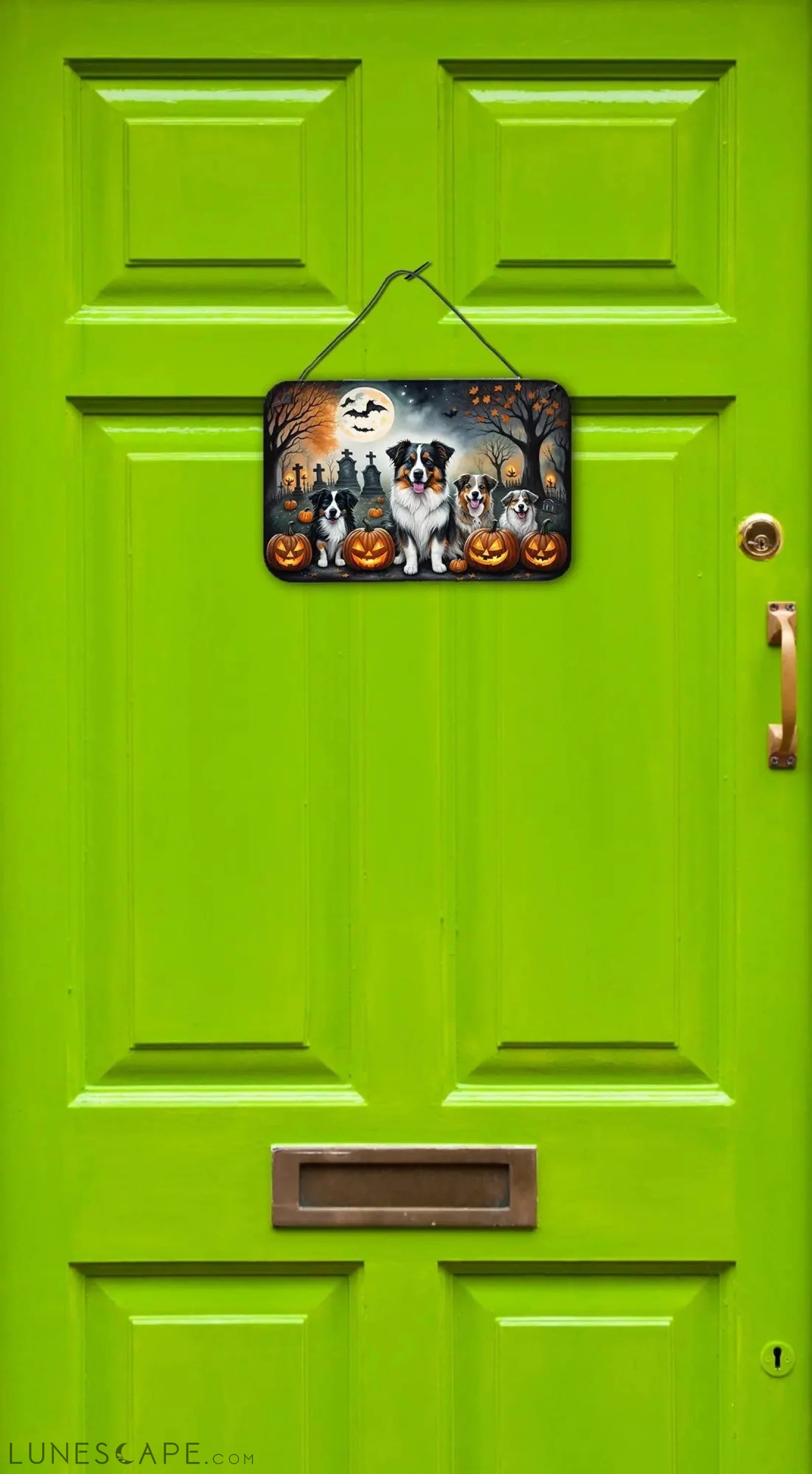 Australian Shepherd Spooky Halloween Wall or Door Hanging Prints LUNESCAPE
