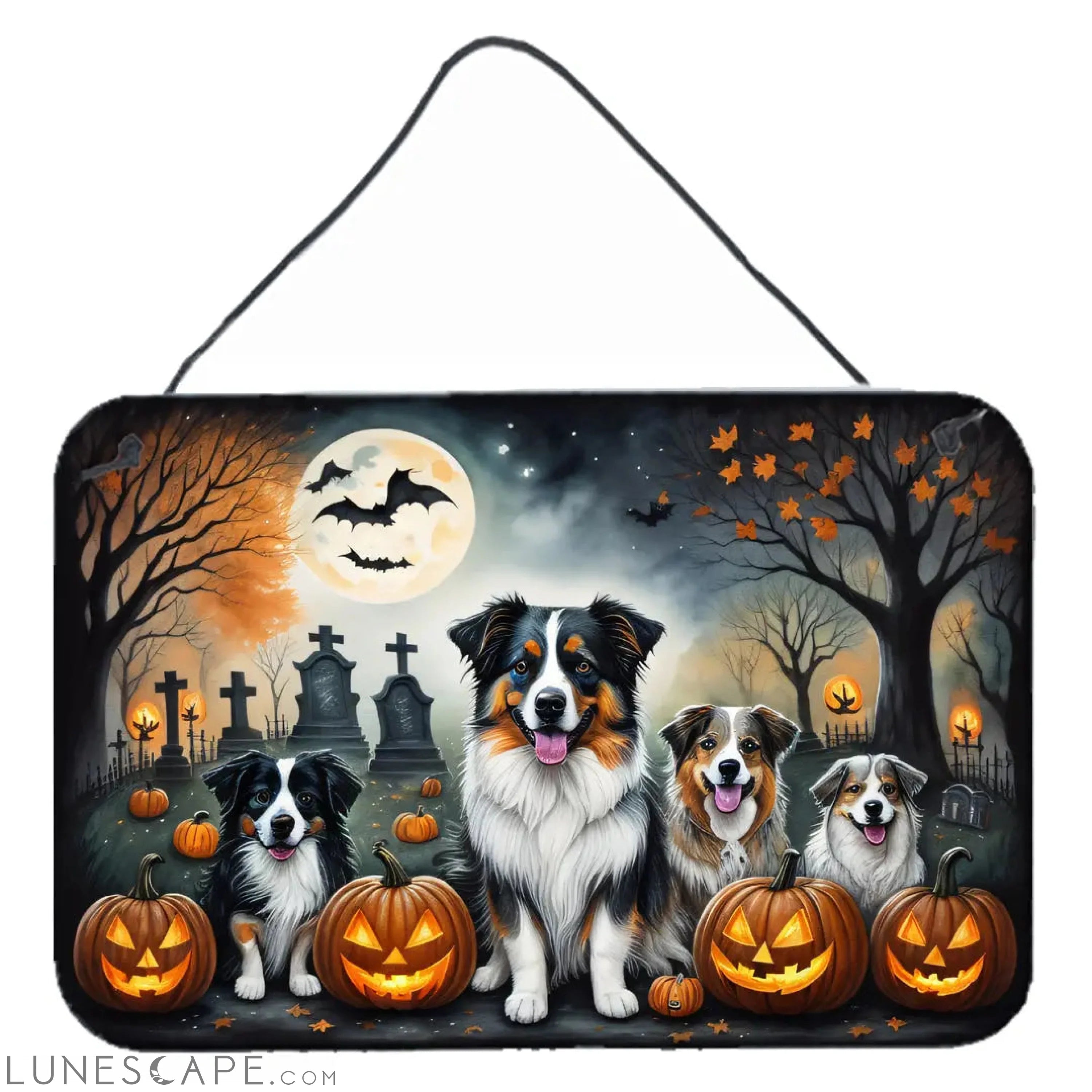 Australian Shepherd Spooky Halloween Wall or Door Hanging Prints LUNESCAPE