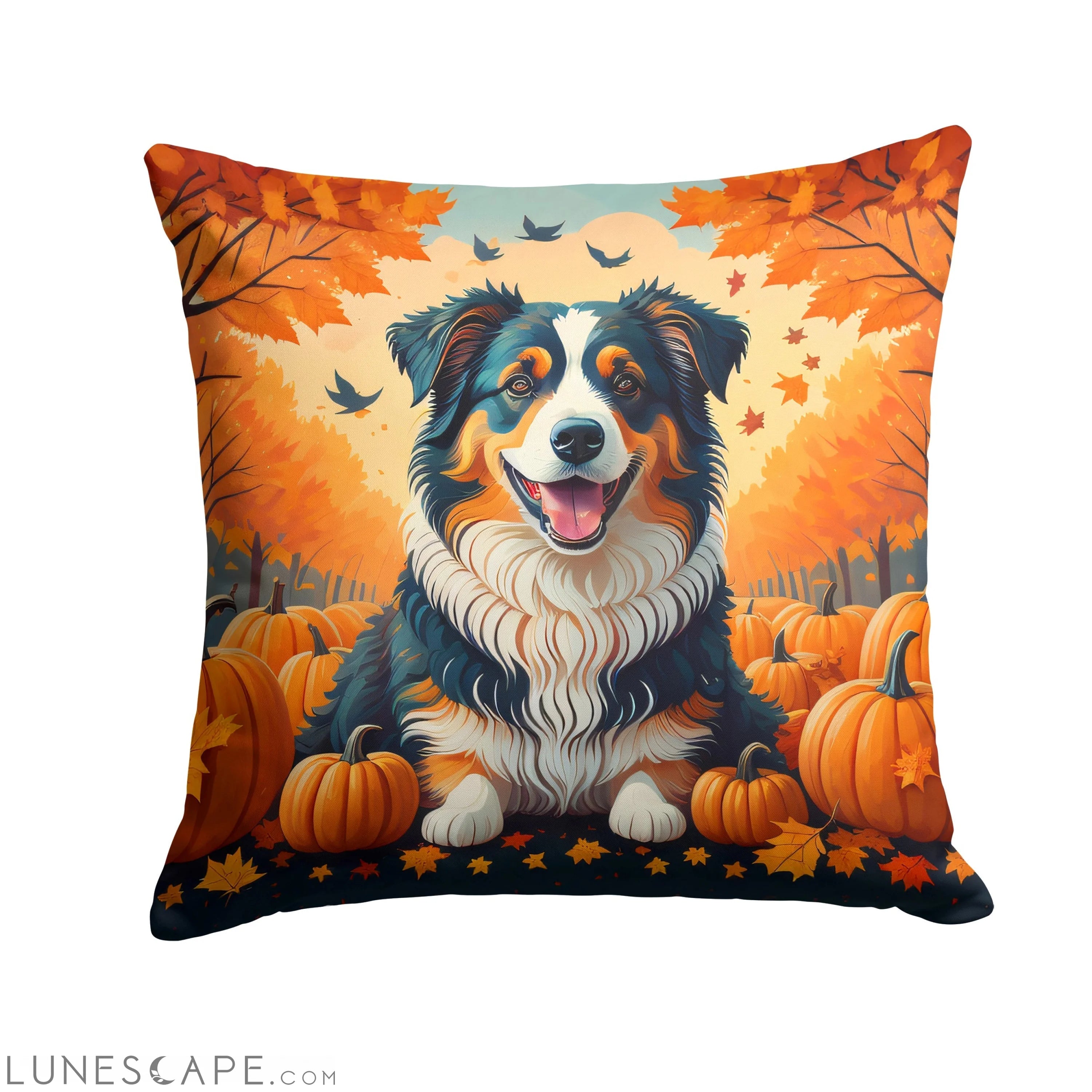 Australian Shepherd Terrier Fall Throw Pillow LUNESCAPE