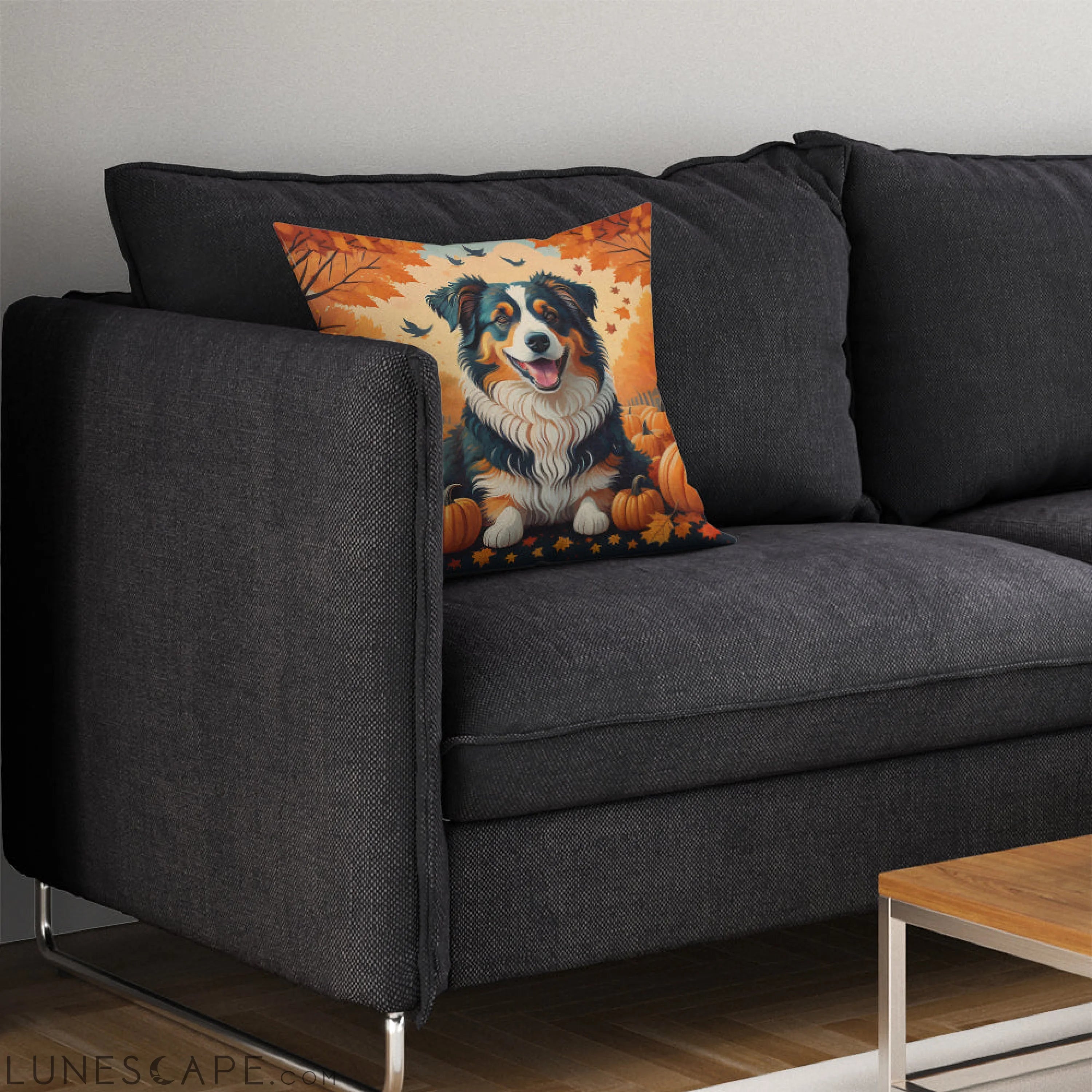 Australian Shepherd Terrier Fall Throw Pillow LUNESCAPE