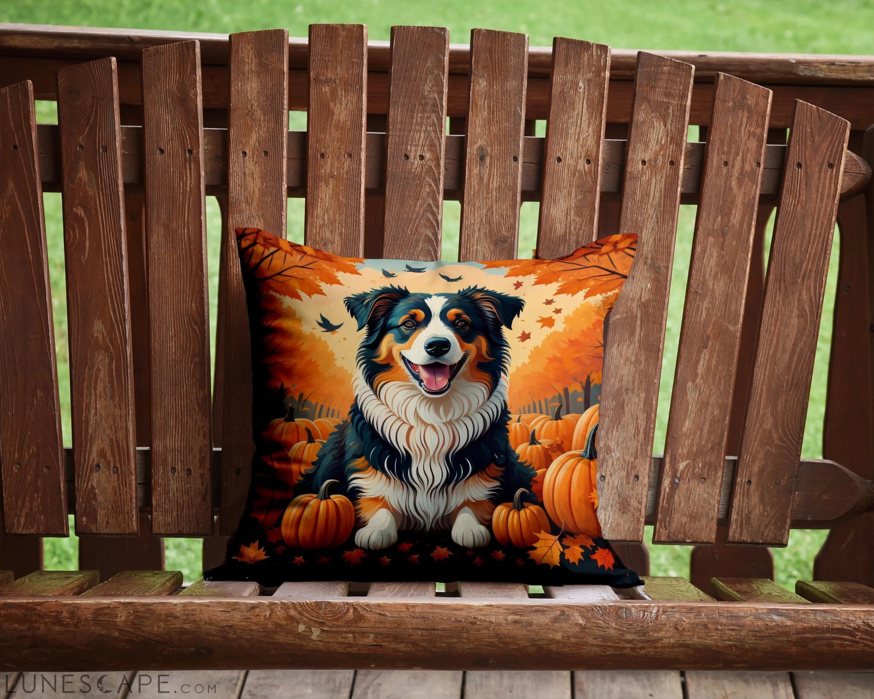 Australian Shepherd Terrier Fall Throw Pillow LUNESCAPE