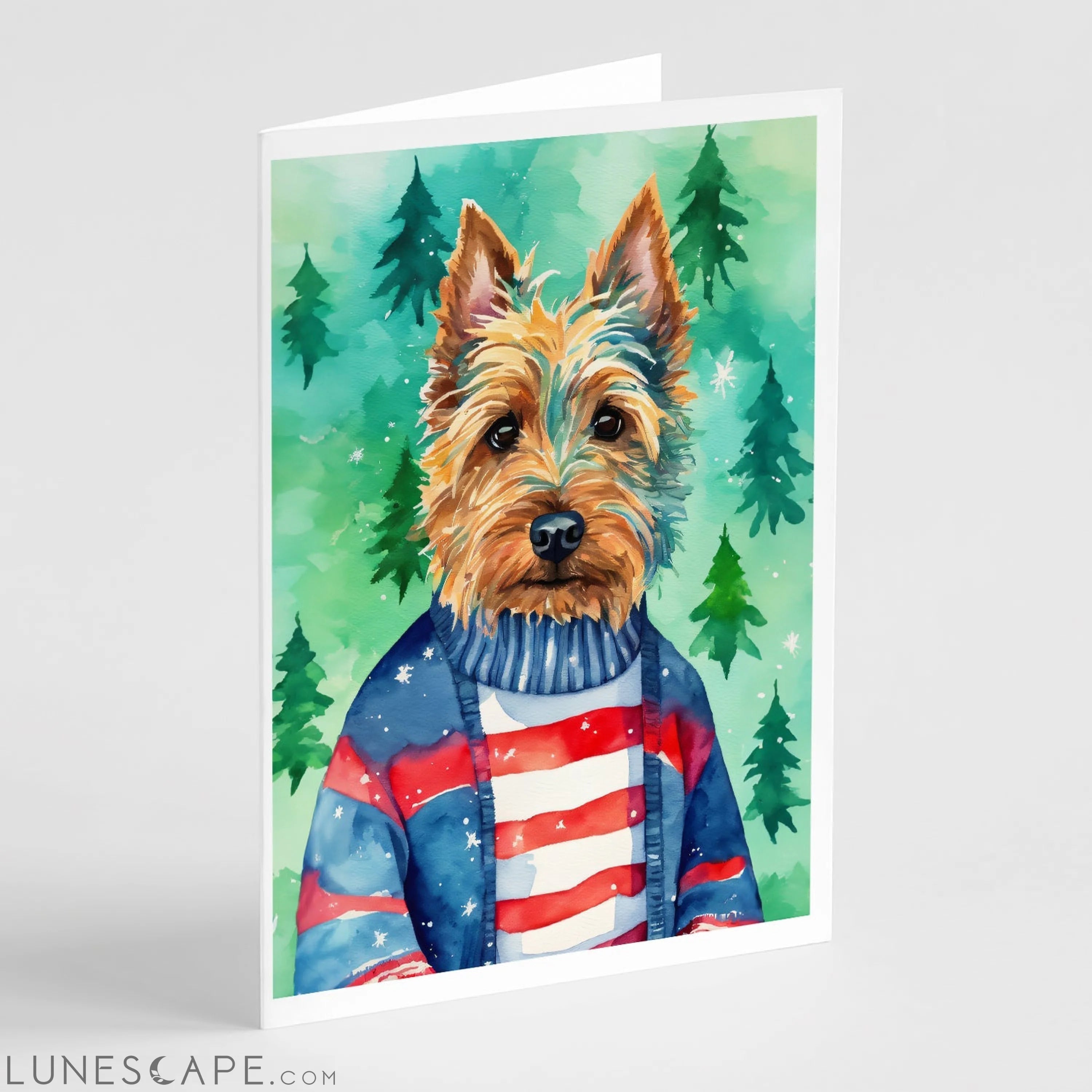 Australian Terrier Christmas Greeting Cards Pack of 8 LUNESCAPE