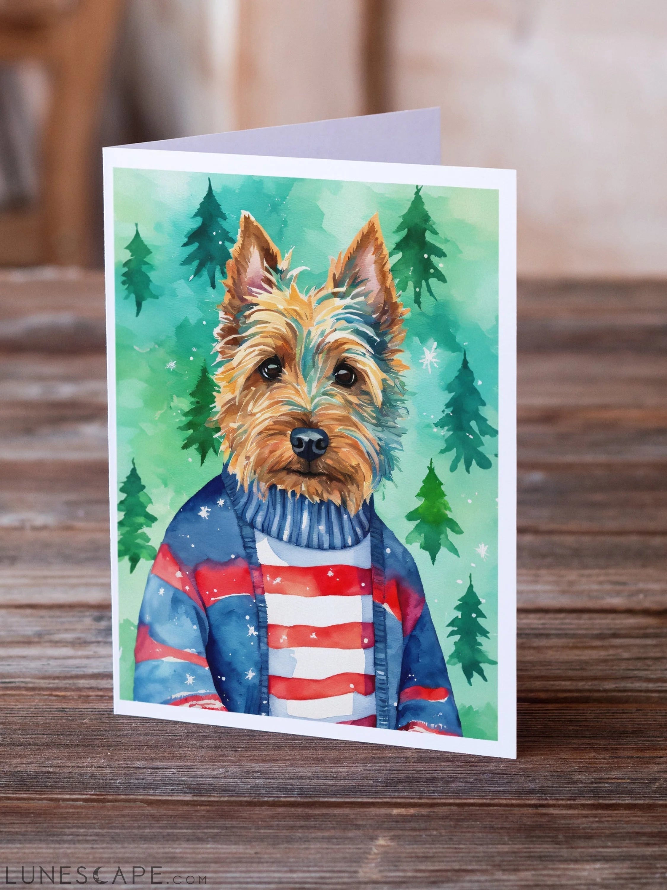 Australian Terrier Christmas Greeting Cards Pack of 8 LUNESCAPE