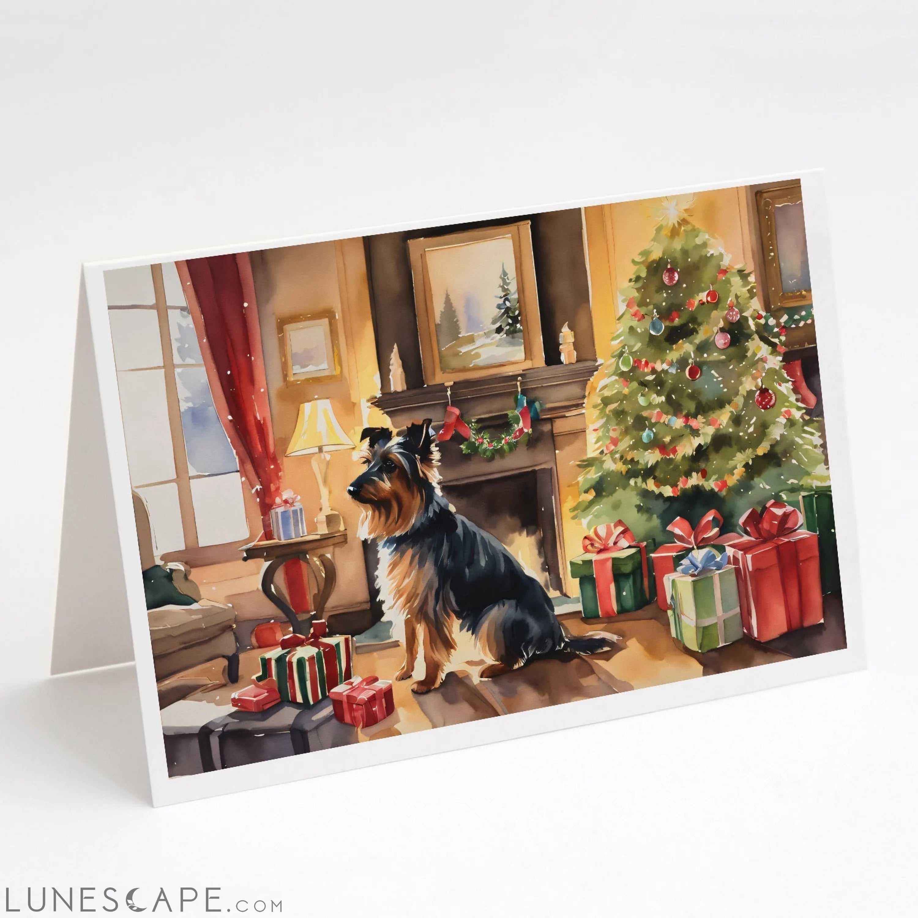 Australian Terrier Cozy Christmas Greeting Cards Pack of 8 LUNESCAPE