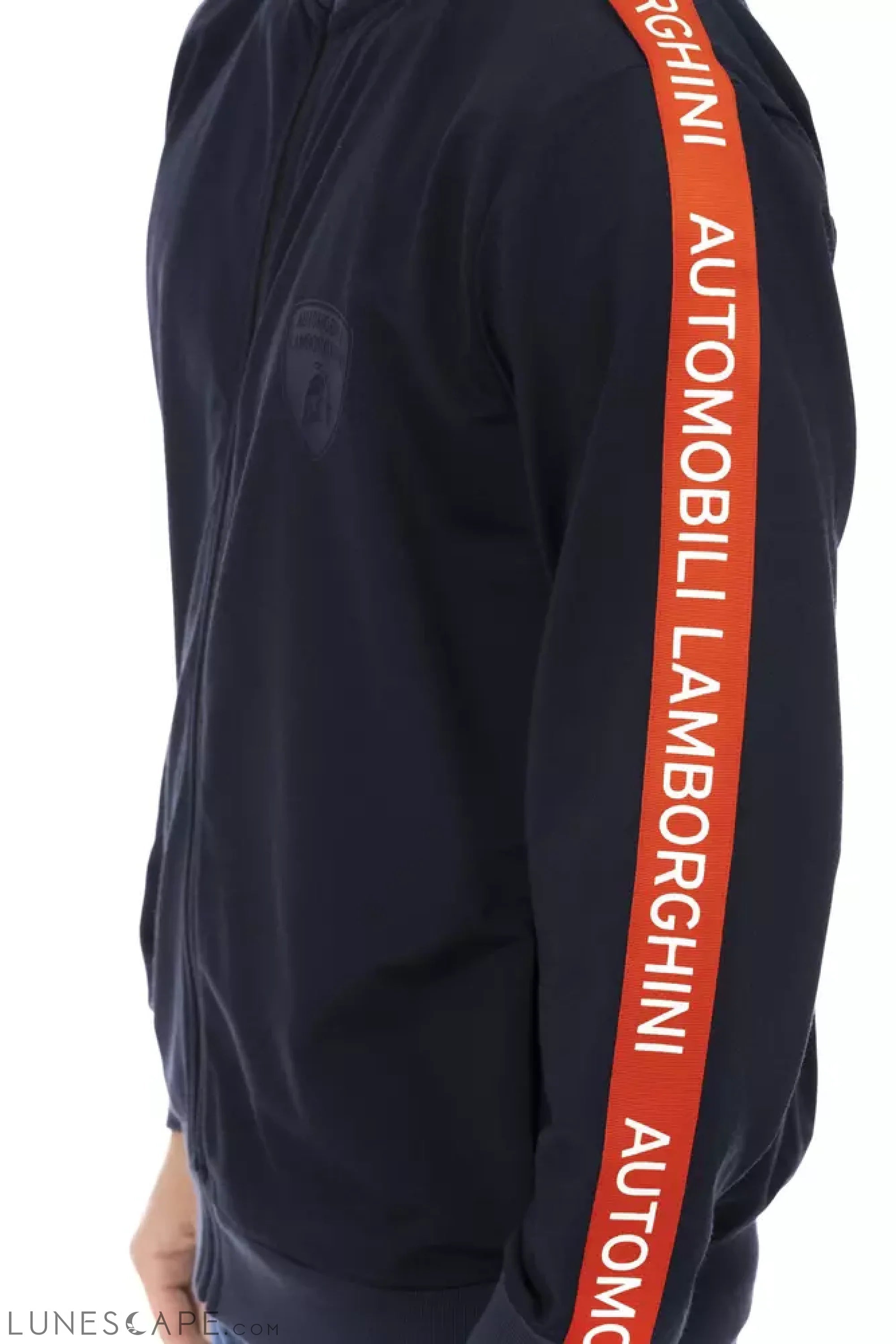 Automobili Lamborghini Blue Polyester Men Sweater with Zip and Side Pockets LUNESCAPE