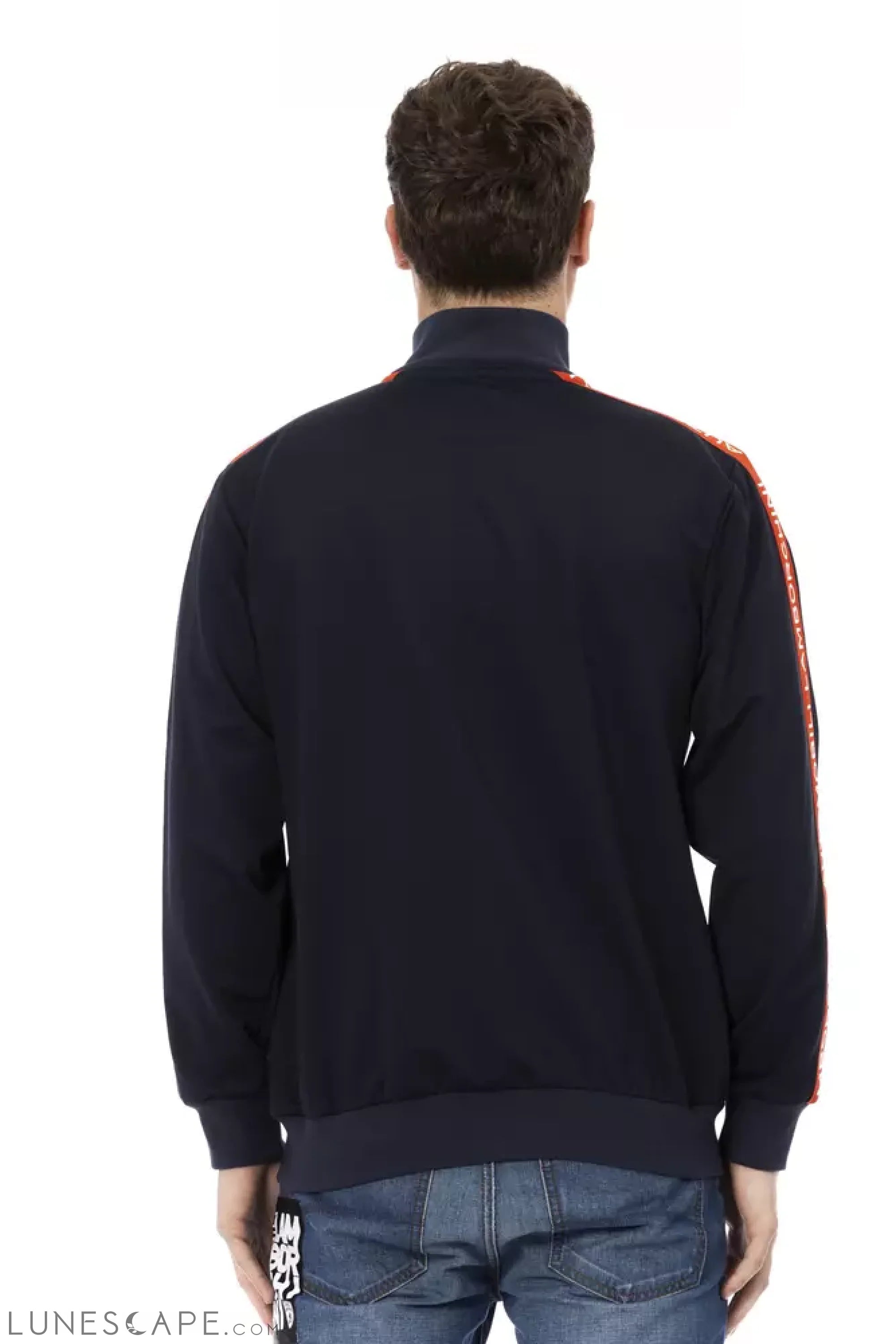 Automobili Lamborghini Blue Polyester Men Sweater with Zip and Side Pockets LUNESCAPE