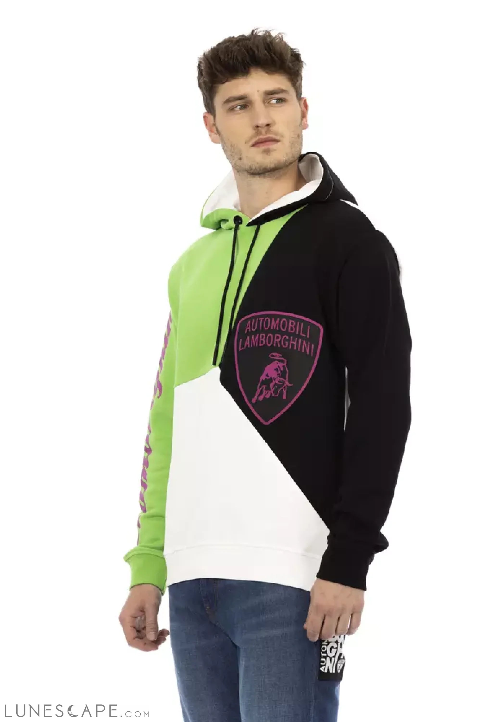 Automobili Lamborghini White Cotton Men's Hooded Sweater LUNESCAPE