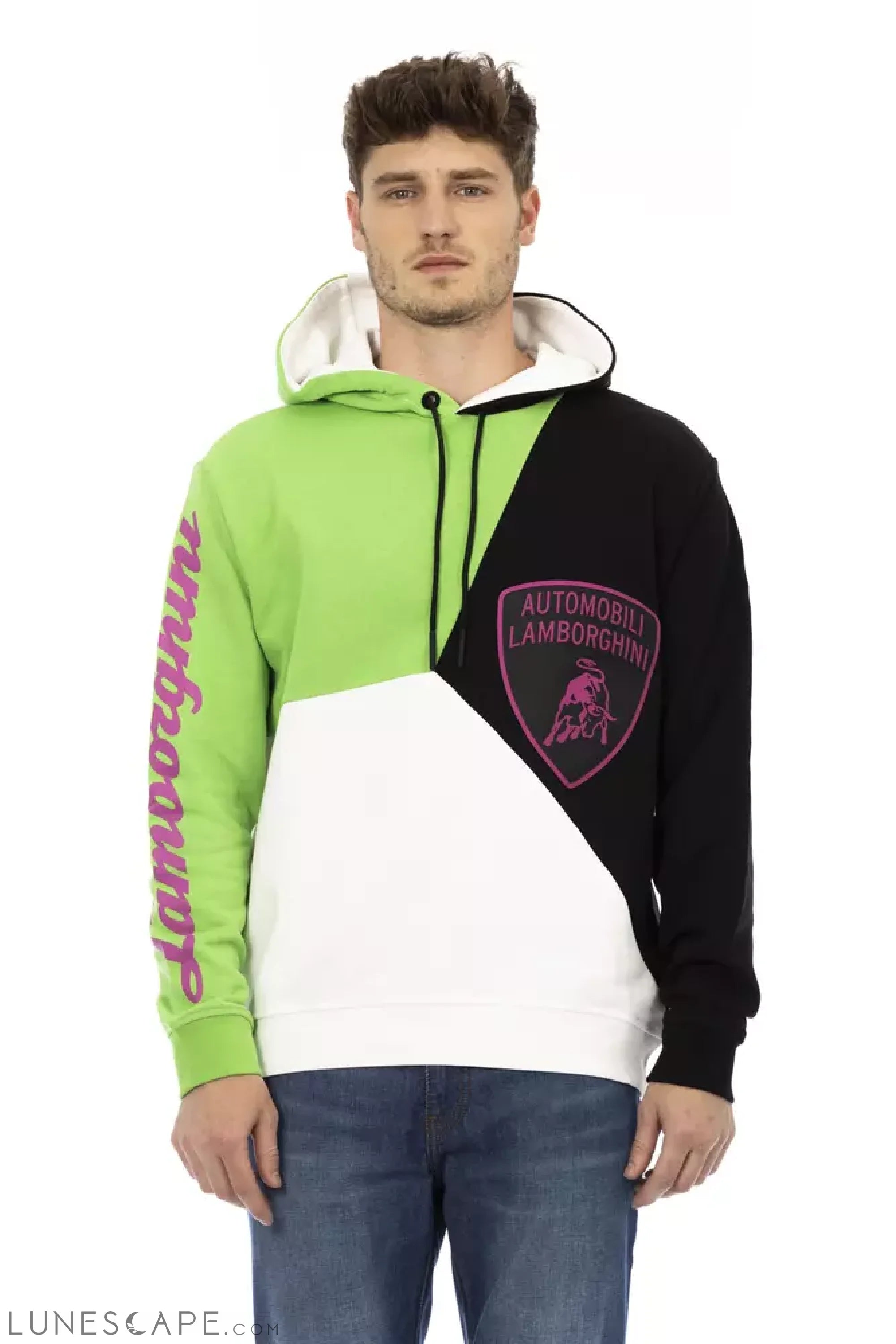 Automobili Lamborghini White Cotton Men's Hooded Sweater LUNESCAPE