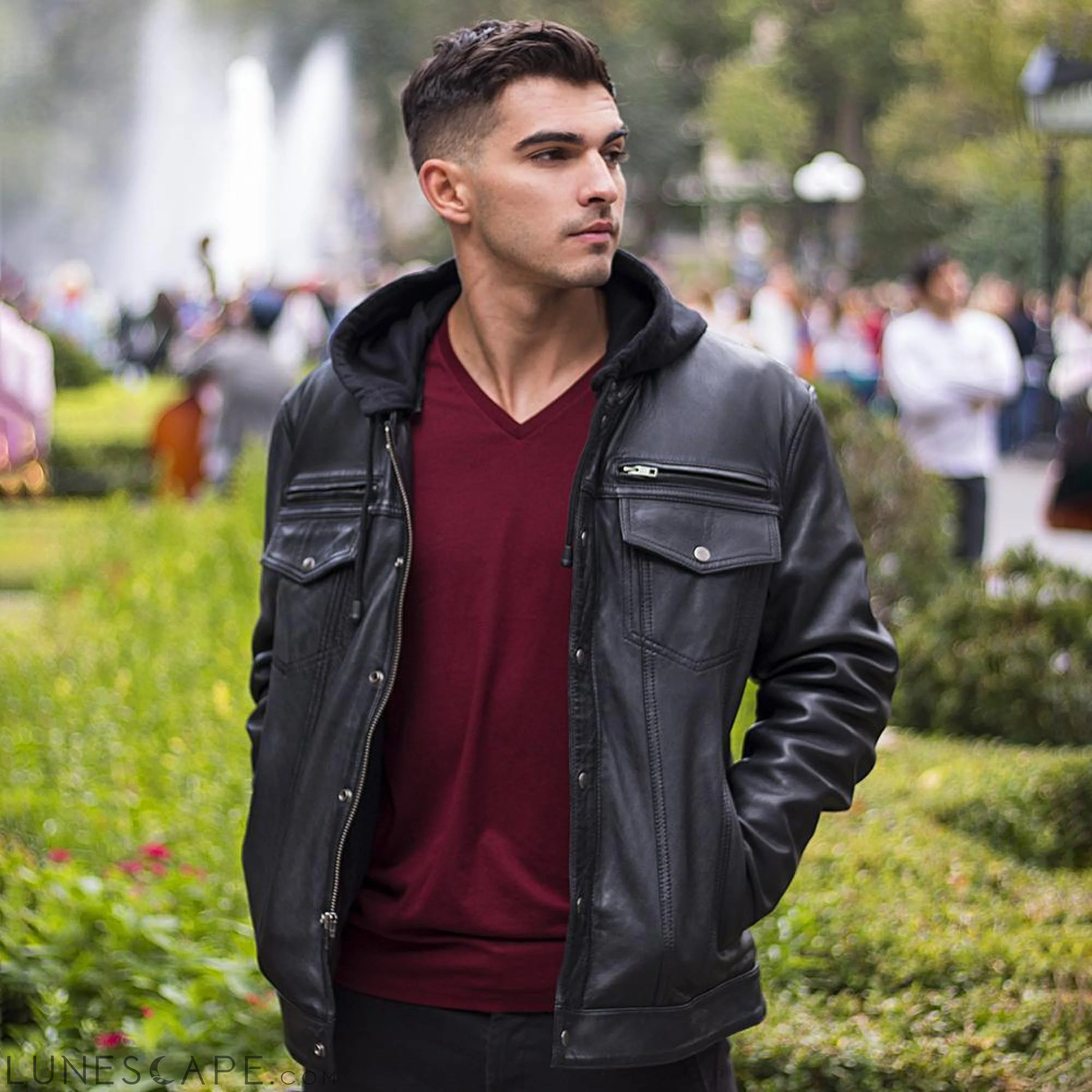 Axel - Mens's Hooded Leather Jacket LUNESCAPE