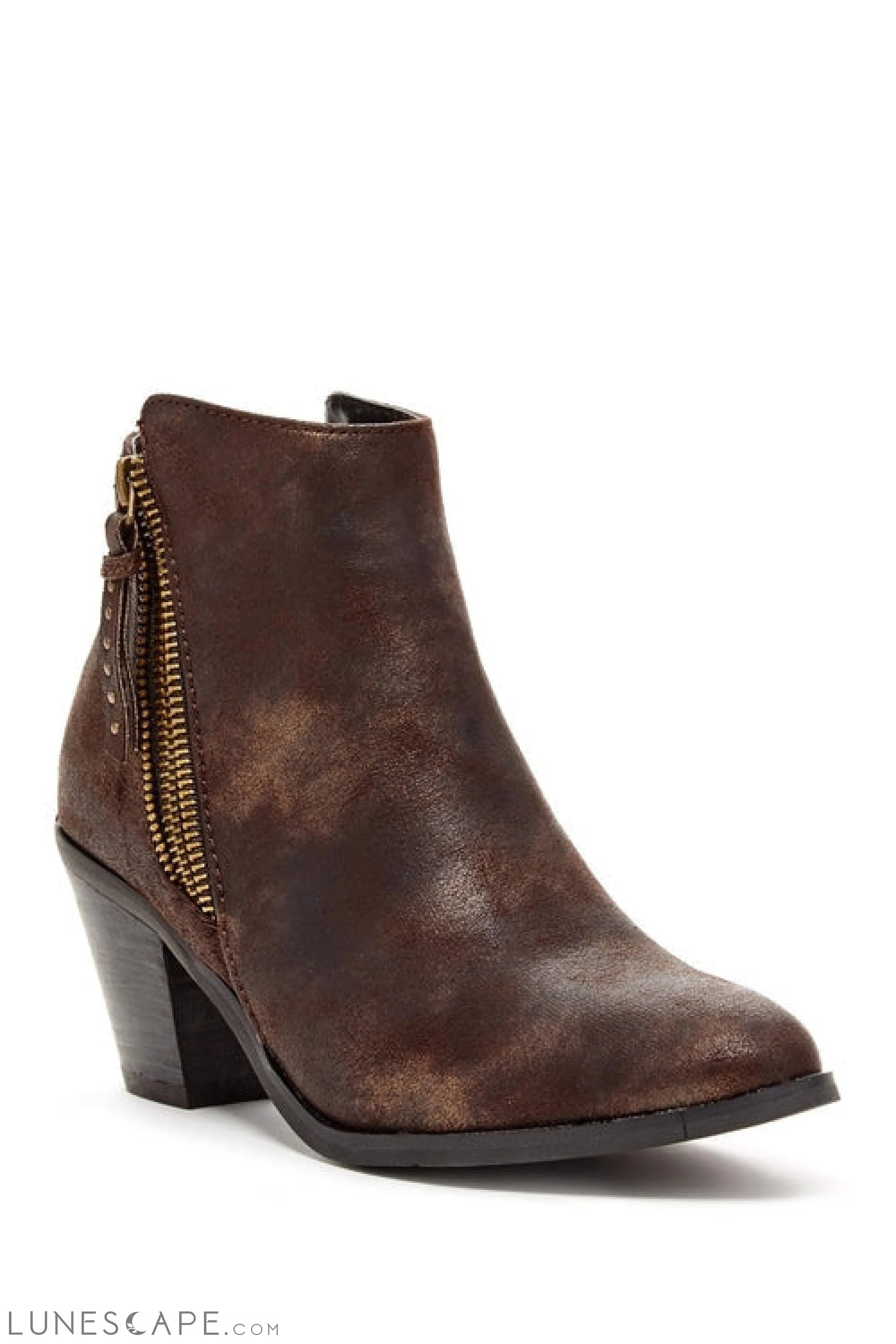 AYITA Side-Zip Almond Toe Low Block Heel Womens Chelsea Boot LUNESCAPE