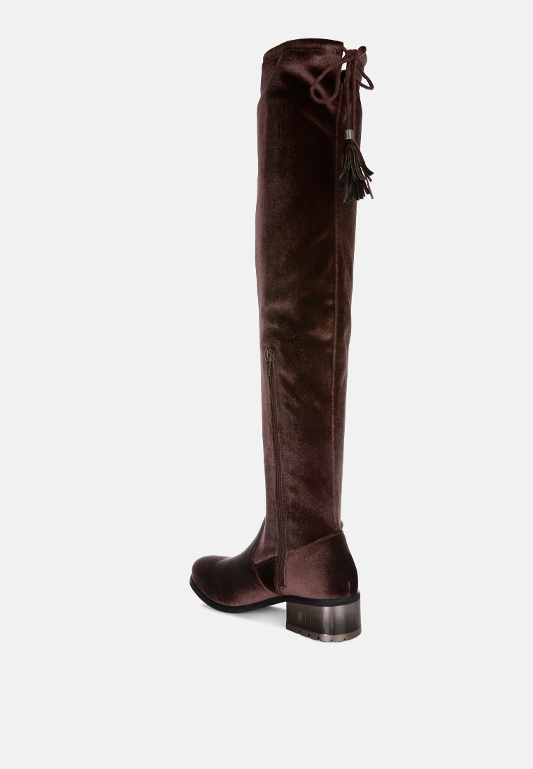 Rumple Velvet Over the Knee Clear Heel Boots LUNESCAPE