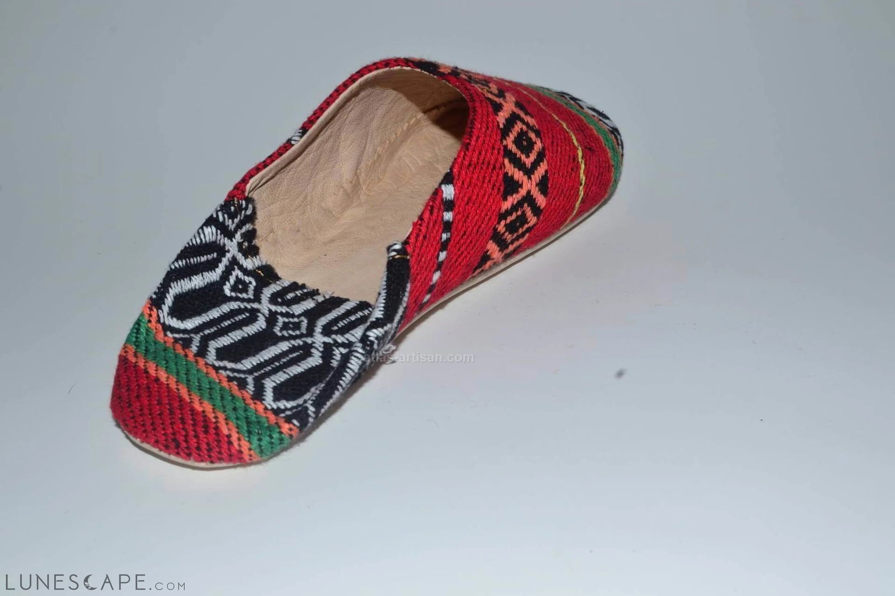 Babouches Alwaha Handmade Embroidered Red Slip-On Mule House Slipper LUNESCAPE