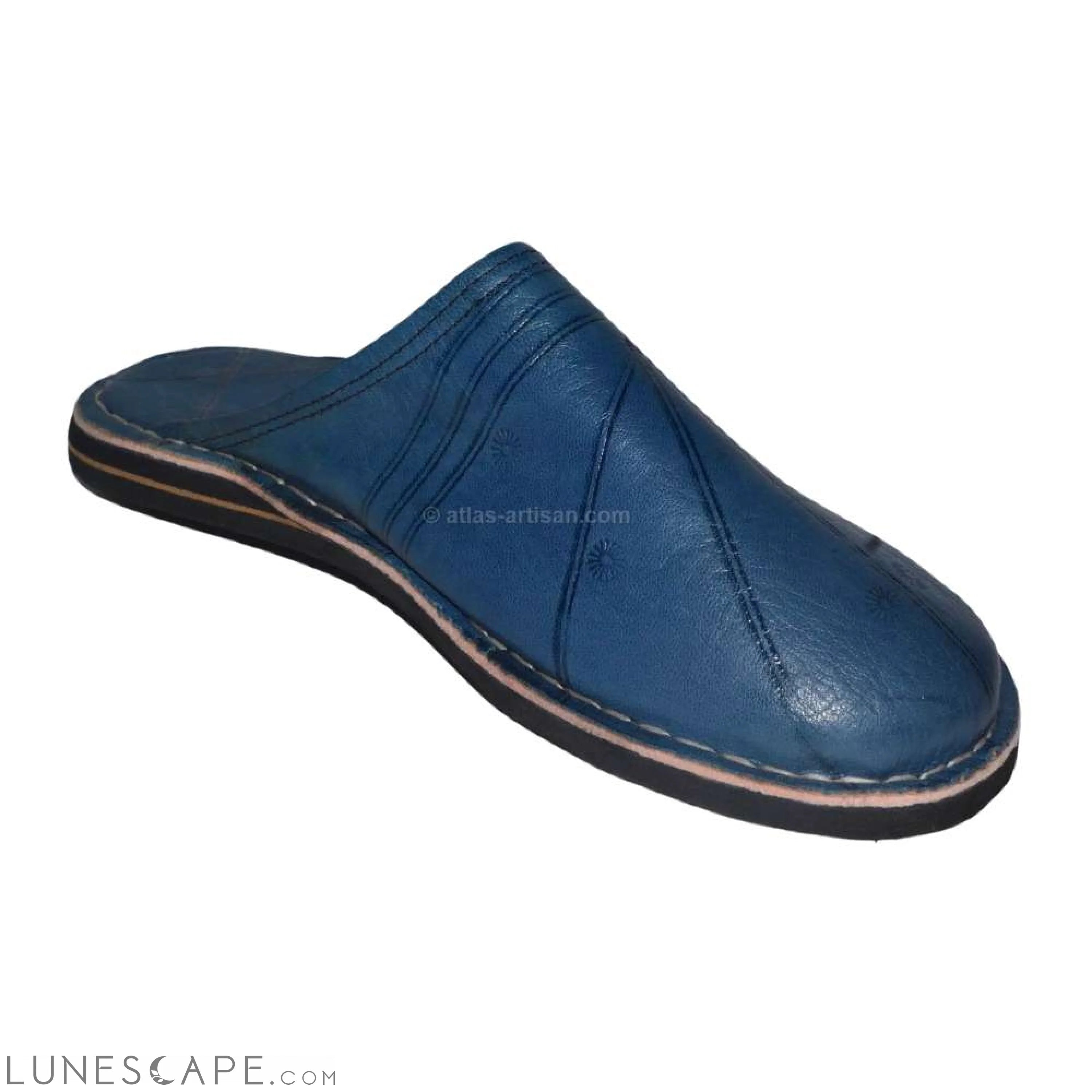 Babouches Asri Blue Handmade Leather House Slippers Women LUNESCAPE