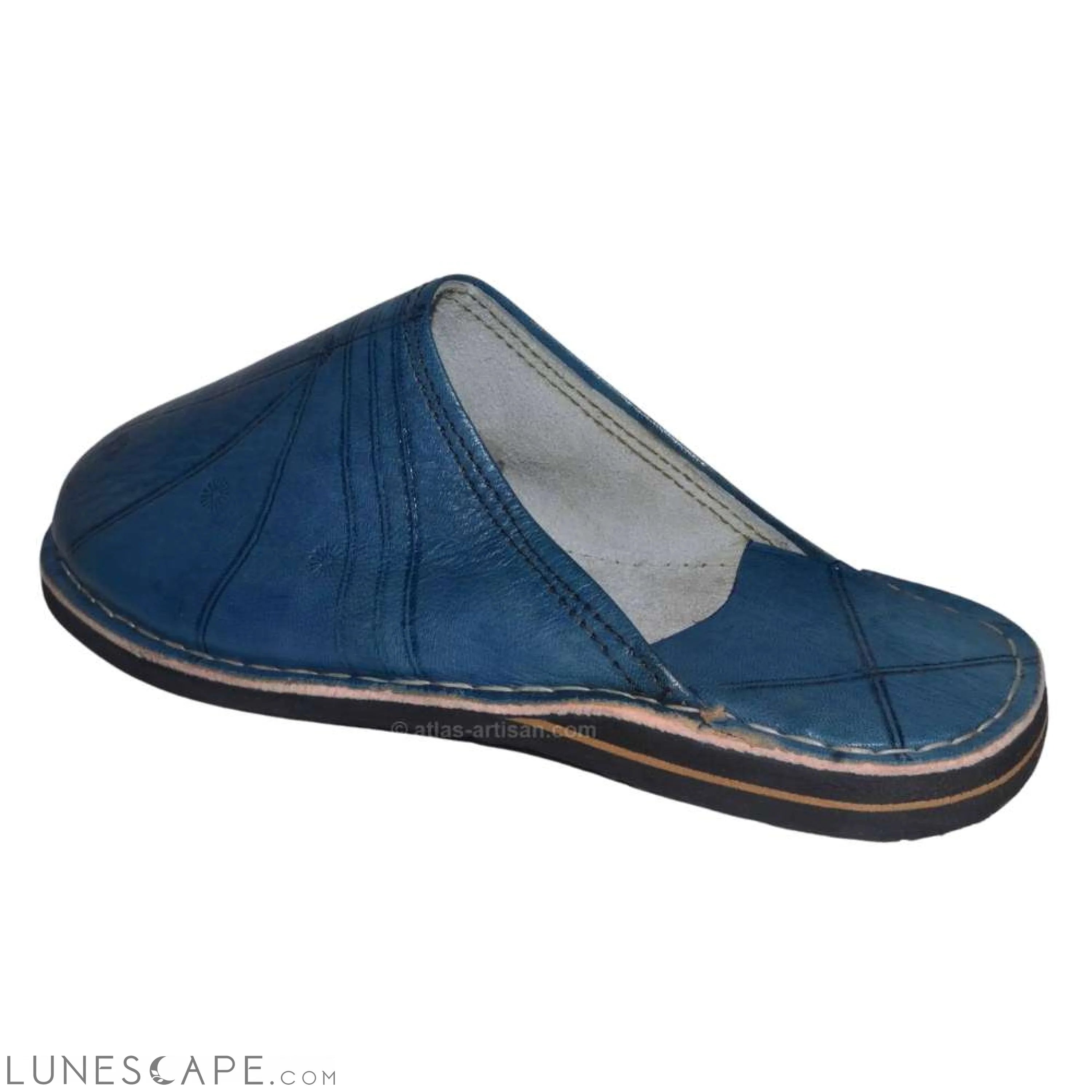 Babouches Asri Blue Handmade Leather House Slippers Women LUNESCAPE