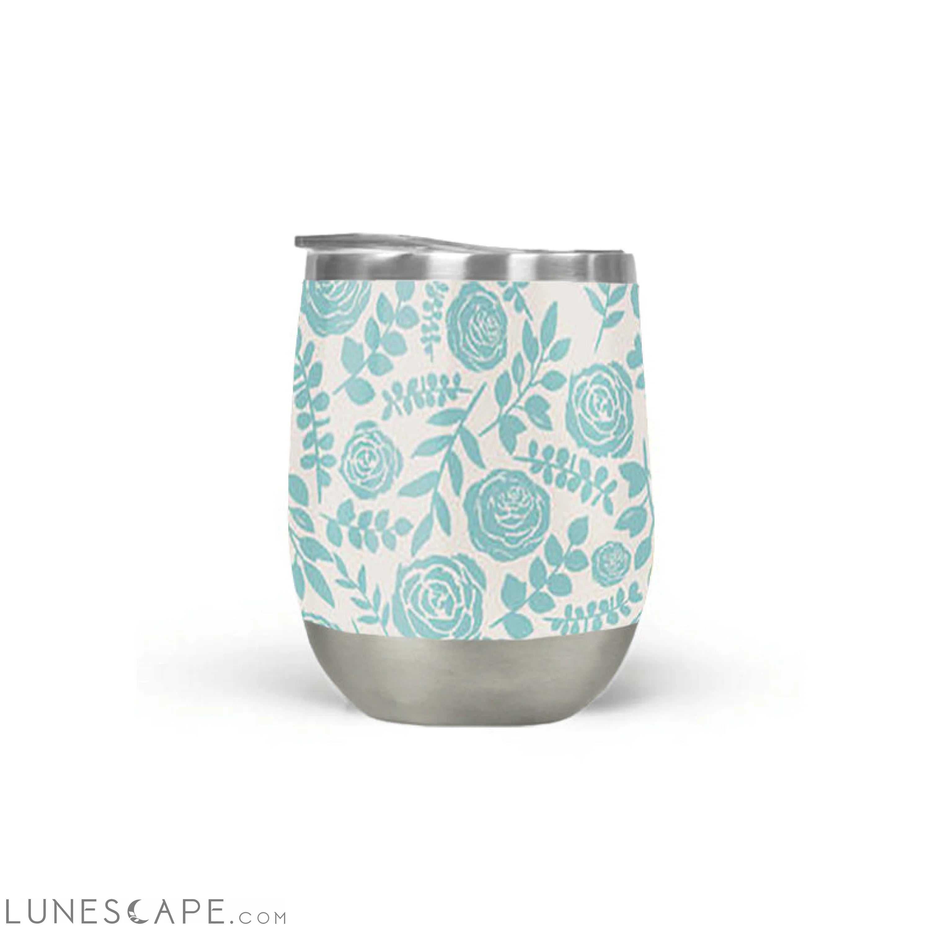 Baby Blue Floral Wine Tumbler LUNESCAPE