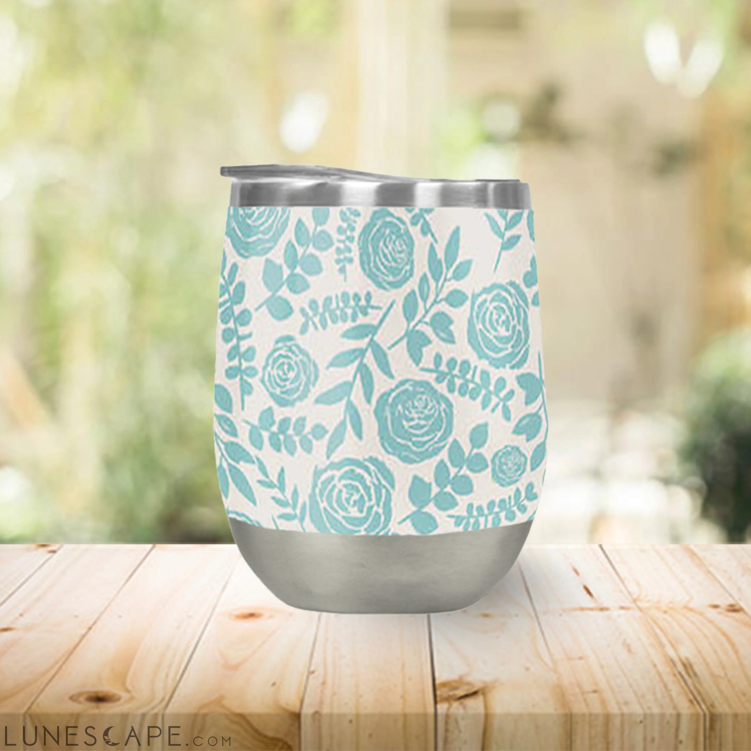 Baby Blue Floral Wine Tumbler LUNESCAPE