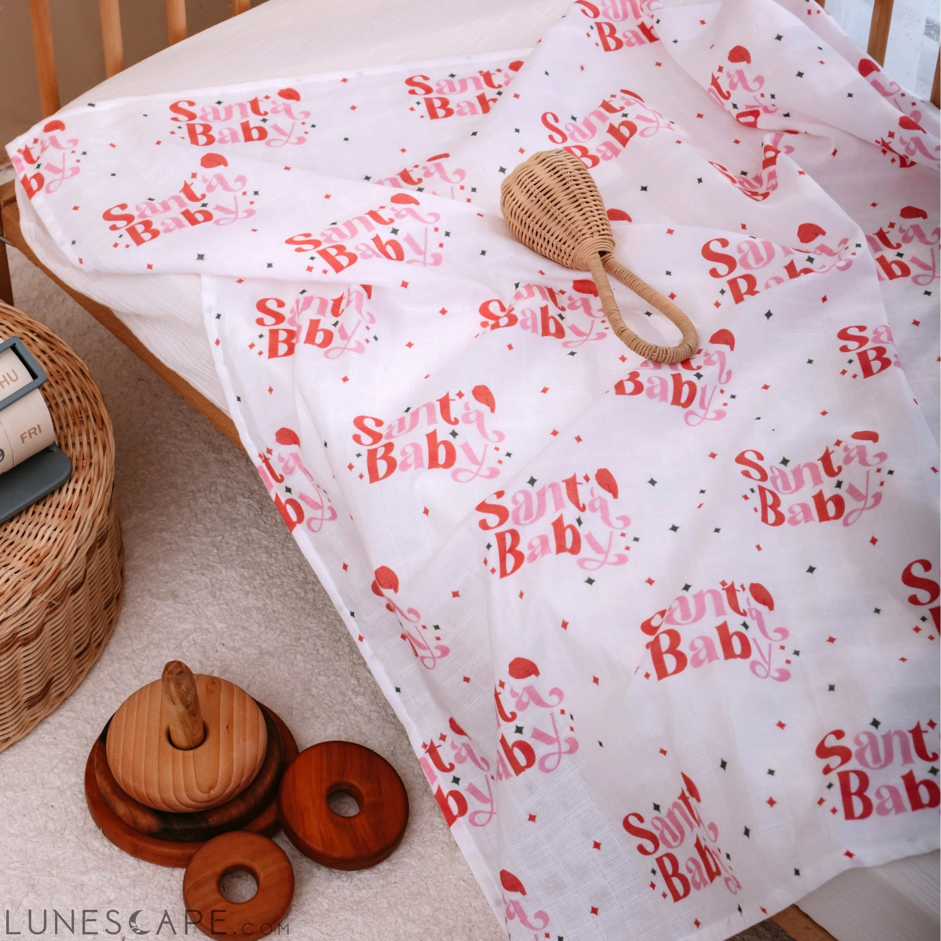 Baby Muslin Swaddle Blanket Christmas Baby Gift - Santa Baby LUNESCAPE