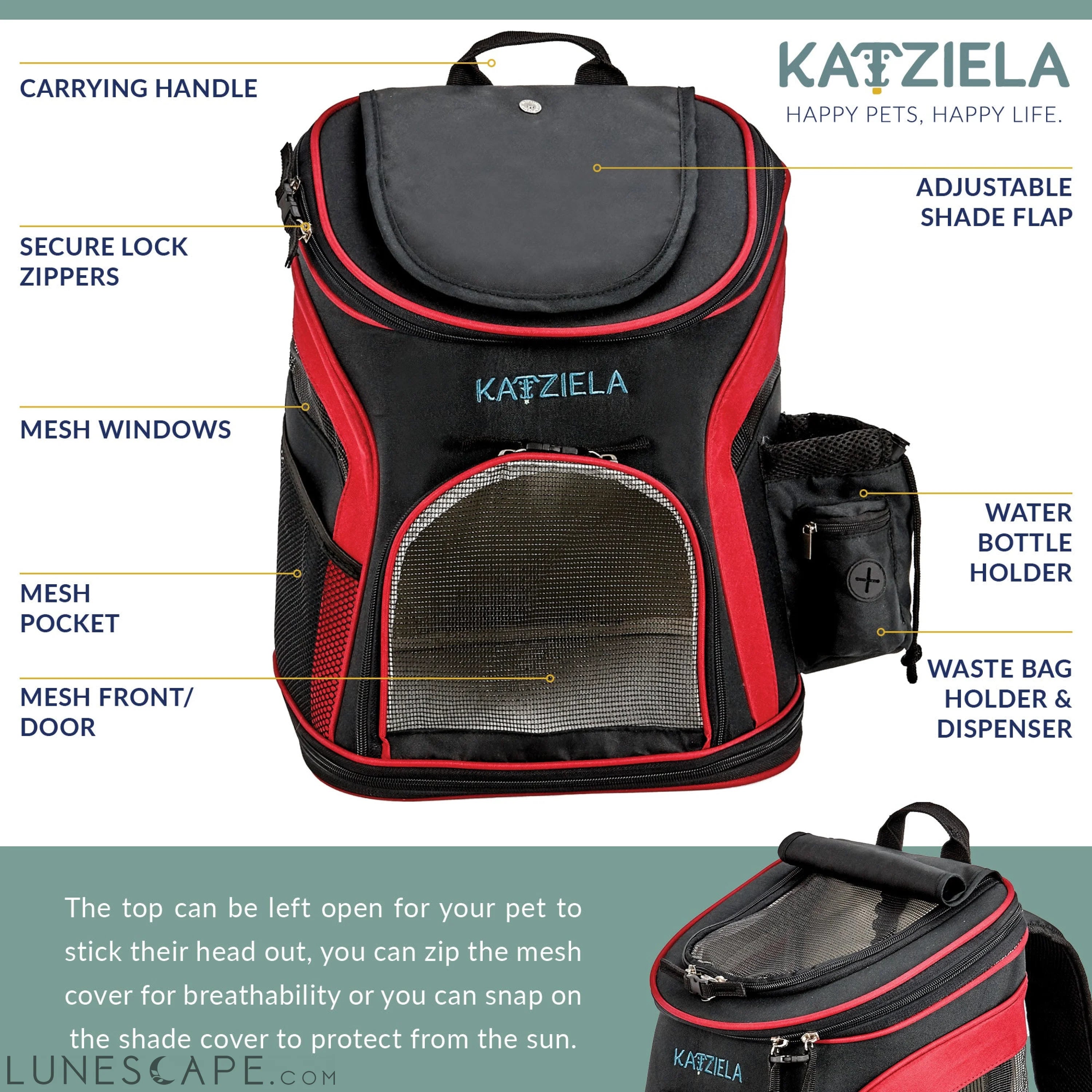 Backpack Pet  Carrier, Red - TSA / Airline Approved LUNESCAPE