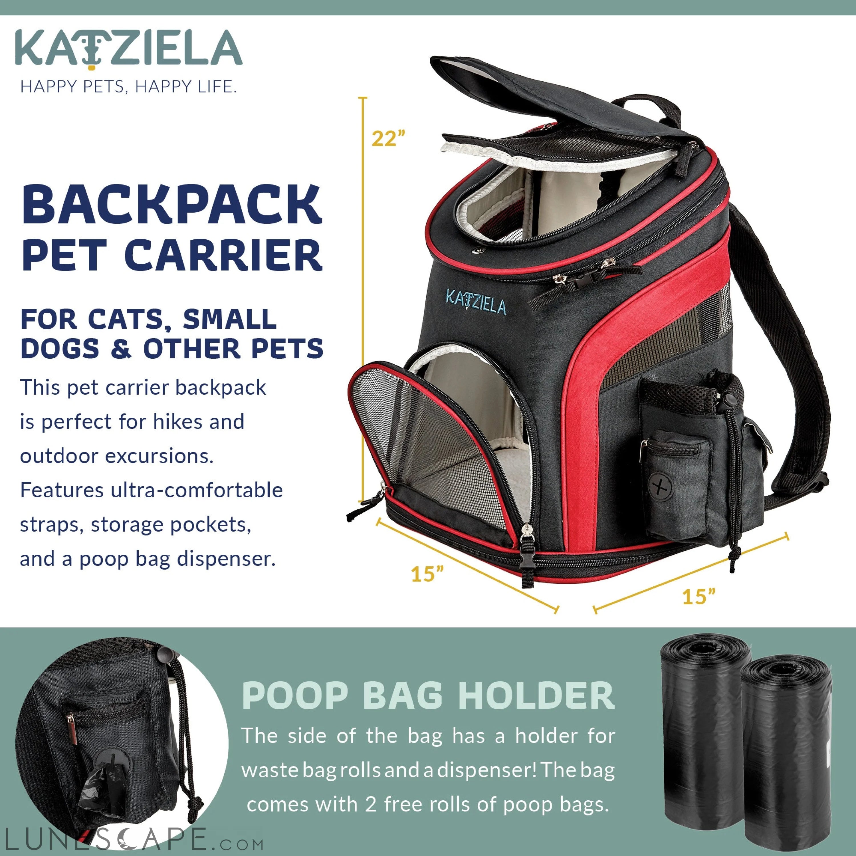 Backpack Pet  Carrier, Red - TSA / Airline Approved LUNESCAPE