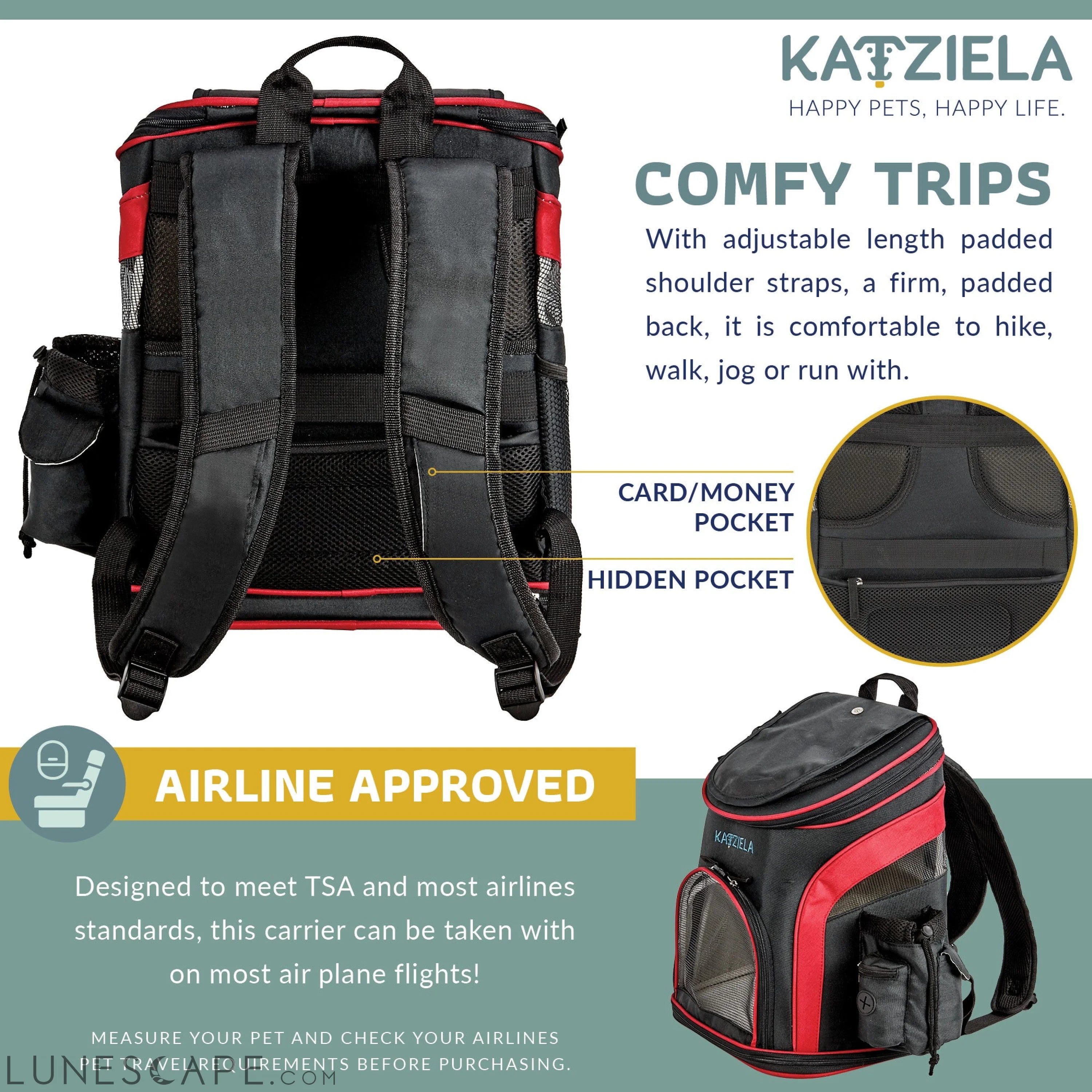 Backpack Pet  Carrier, Red - TSA / Airline Approved LUNESCAPE