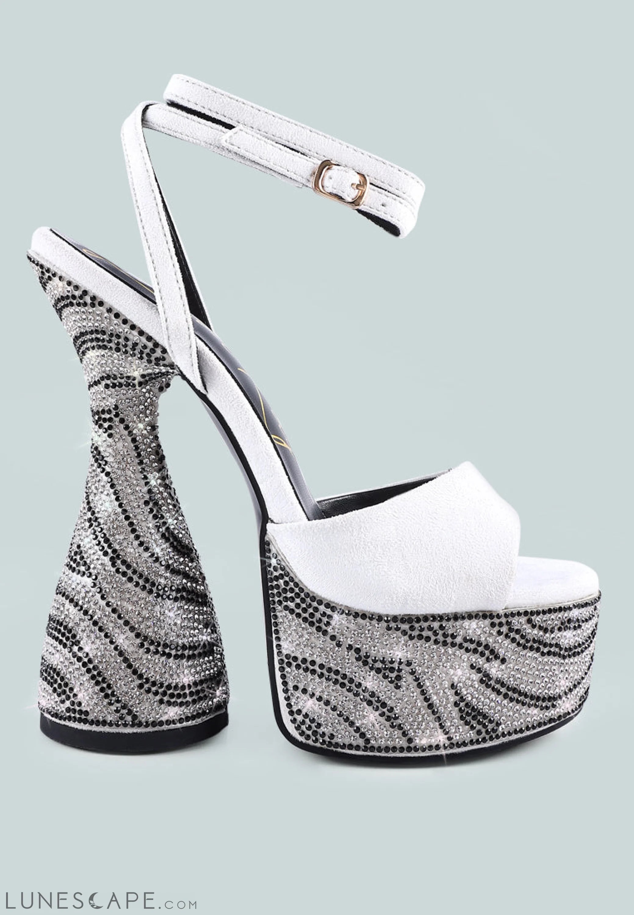 Backstage Rhinestone Embellished Ultra High Platform Sandals LUNESCAPE