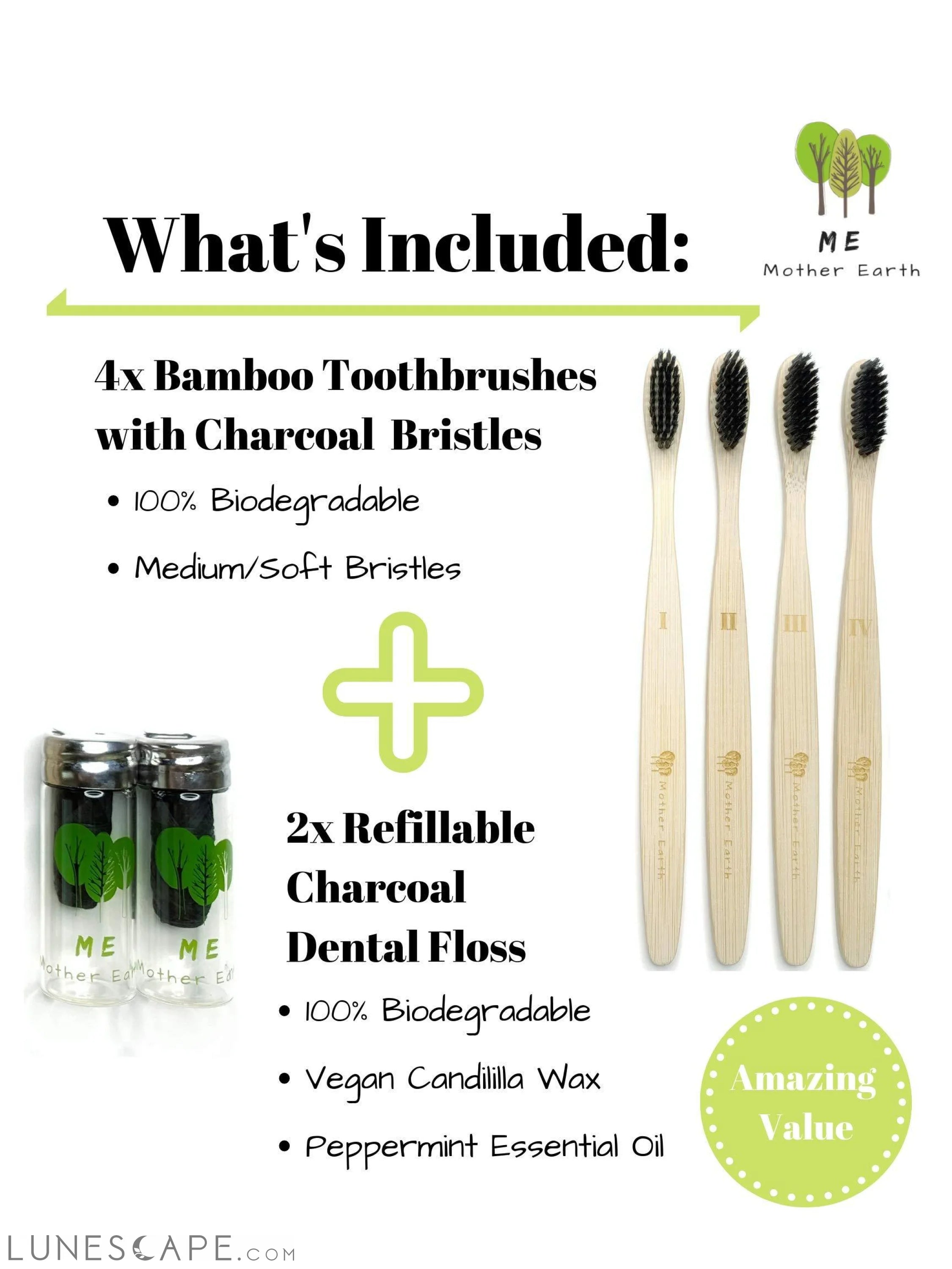 Bamboo Toothbrush & Eco Floss Value Set LUNESCAPE