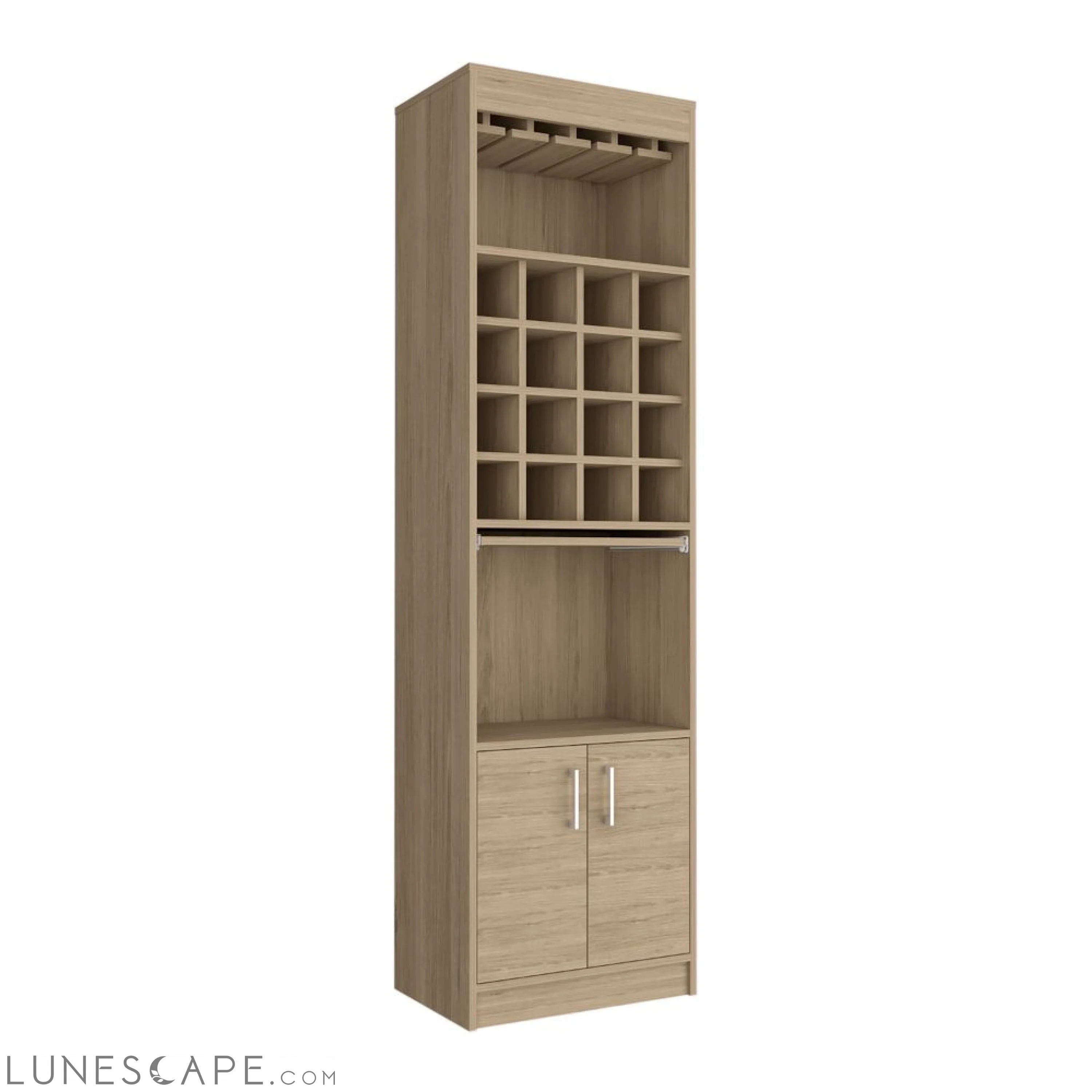 Bar Cabinet Atanasio, Rack, 16 Wine Cubbies, Light Pine Finish LUNESCAPE