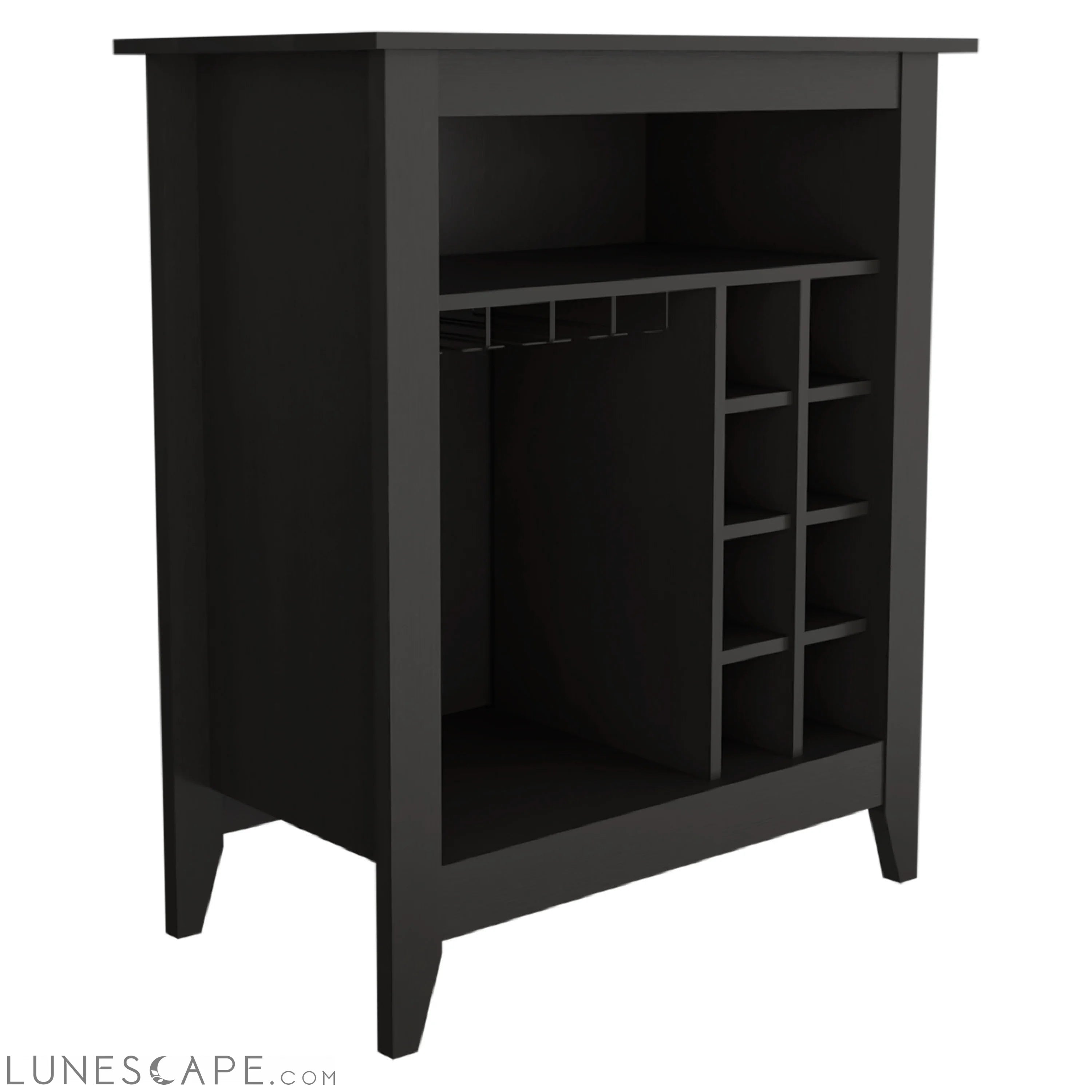 Bar Cabinet Castle, One Open Shelf, Six Wine Cubbies, Black Wengue LUNESCAPE