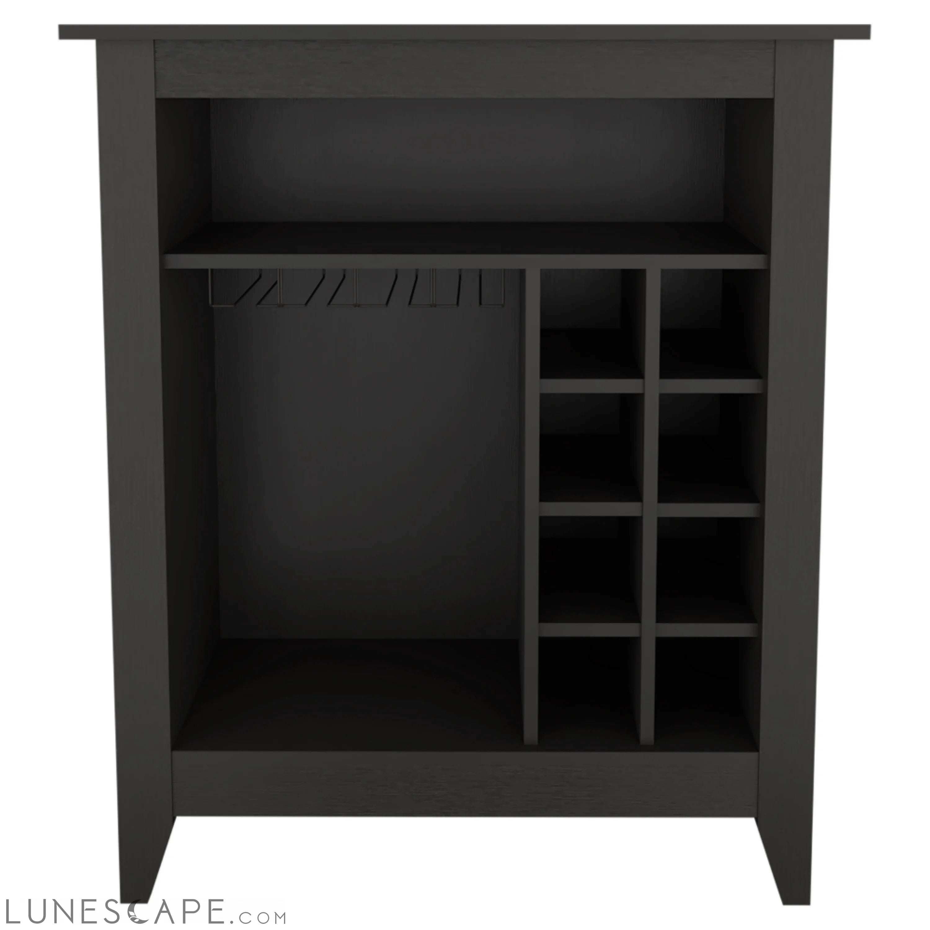 Bar Cabinet Castle, One Open Shelf, Six Wine Cubbies, Black Wengue LUNESCAPE