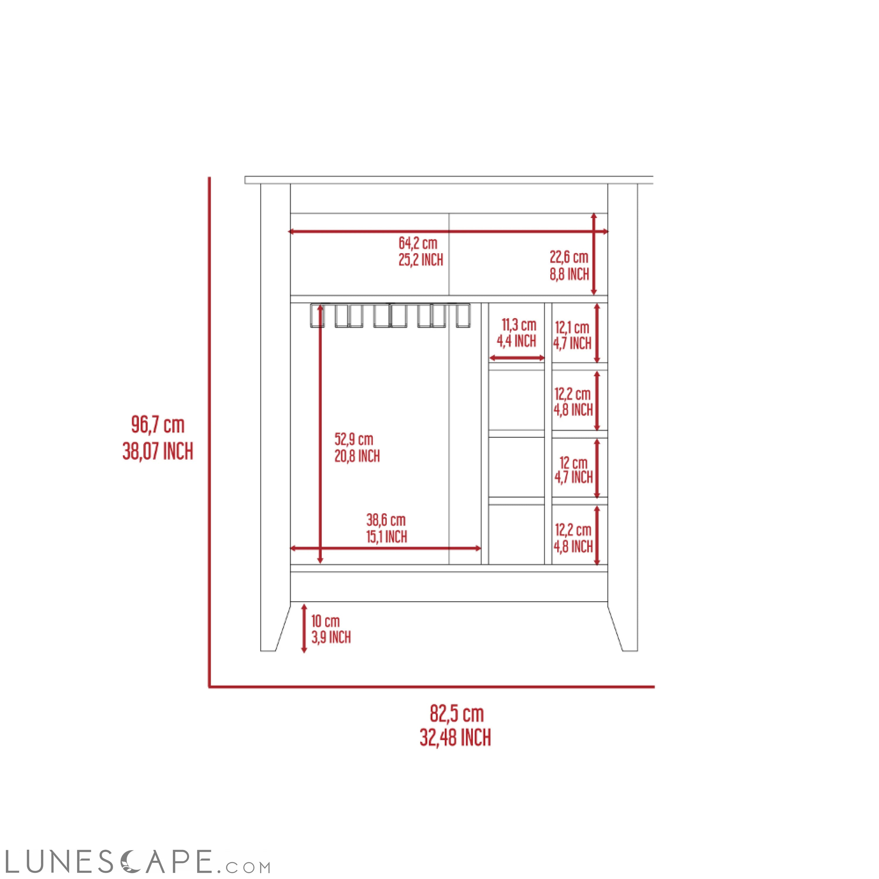 Bar Cabinet Castle, One Open Shelf, Six Wine Cubbies, Black Wengue LUNESCAPE