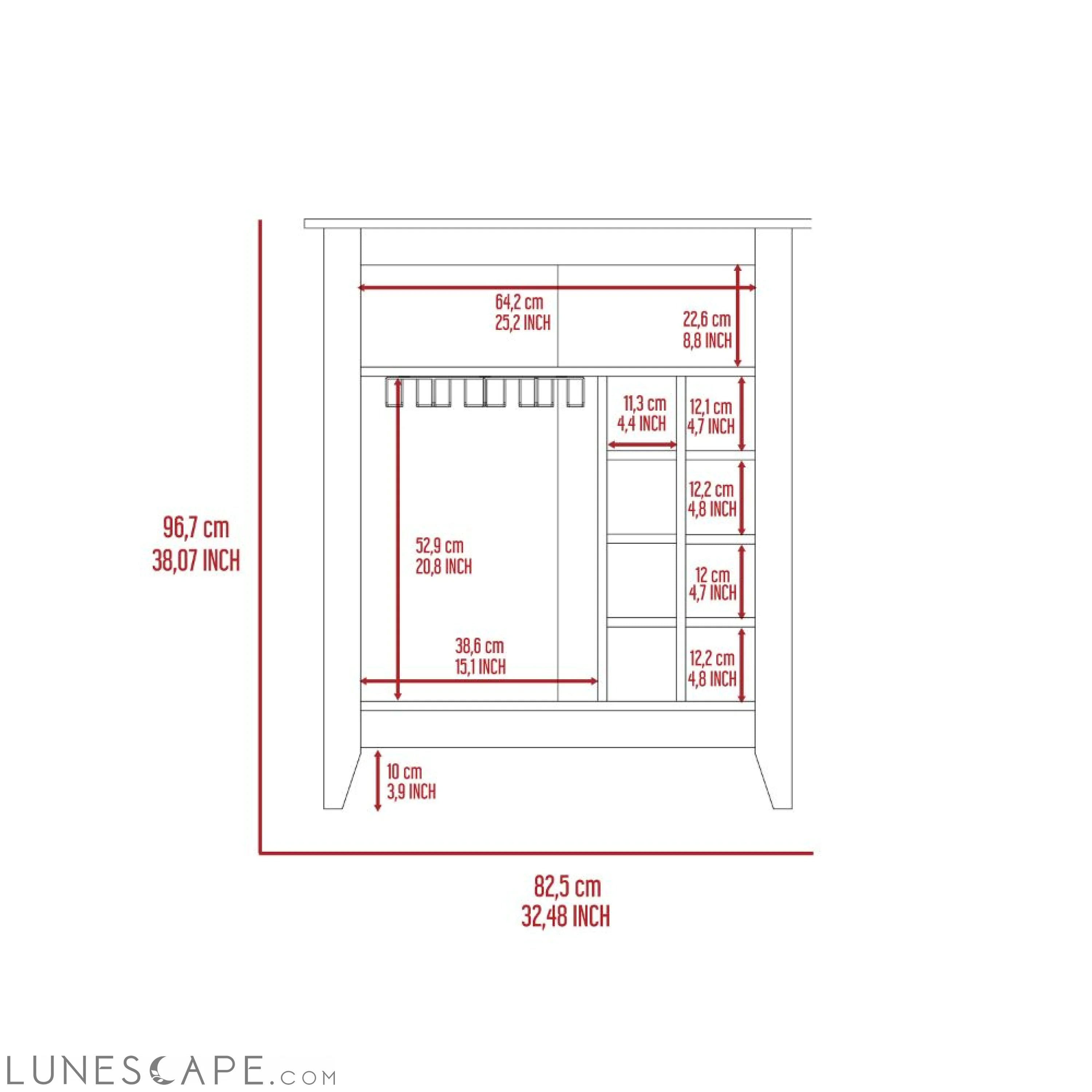 Bar Cabinet Castle, One Open Shelf, Six Wine Cubbies, Carbon Espresso LUNESCAPE