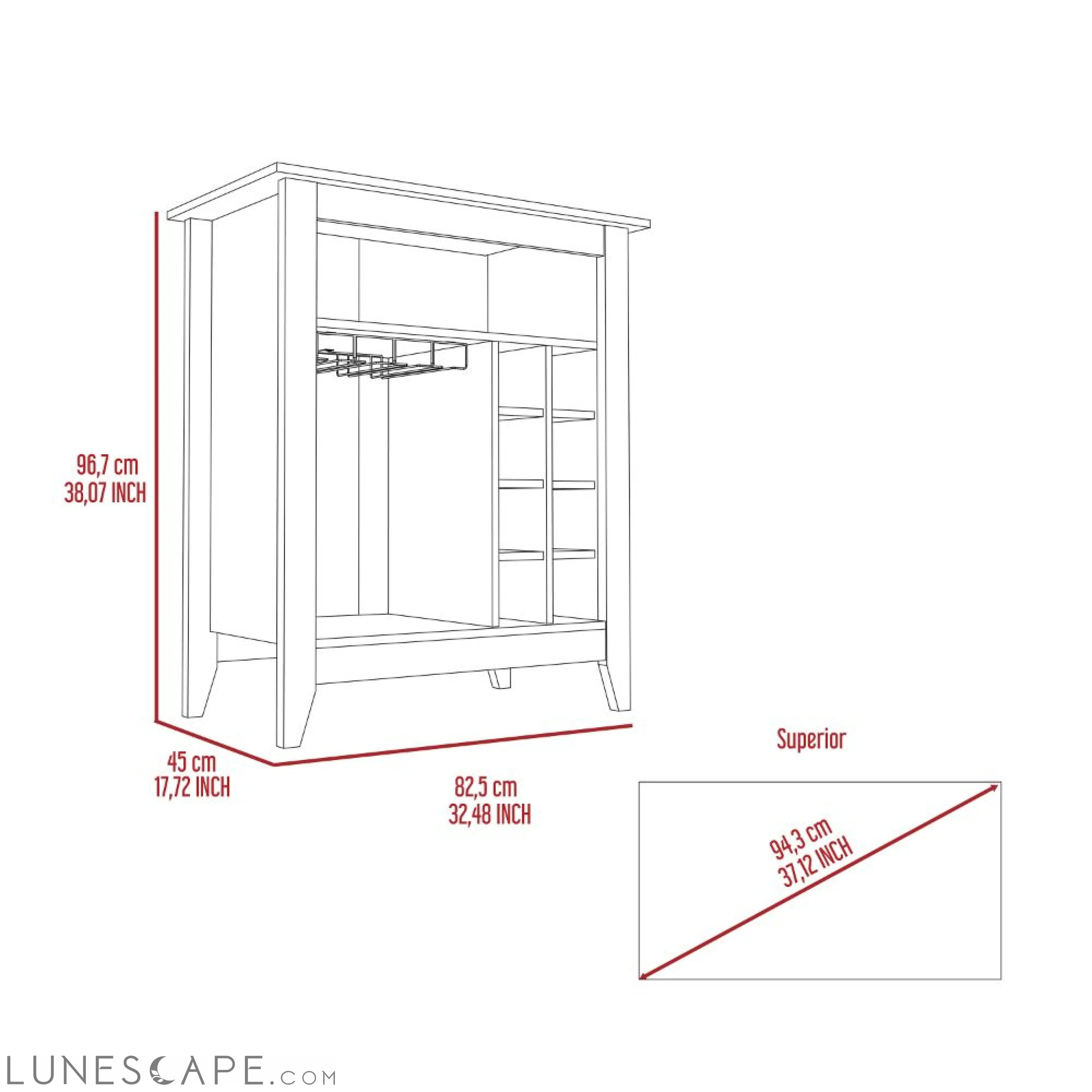 Bar Cabinet Castle, One Open Shelf, Six Wine Cubbies, Carbon Espresso LUNESCAPE