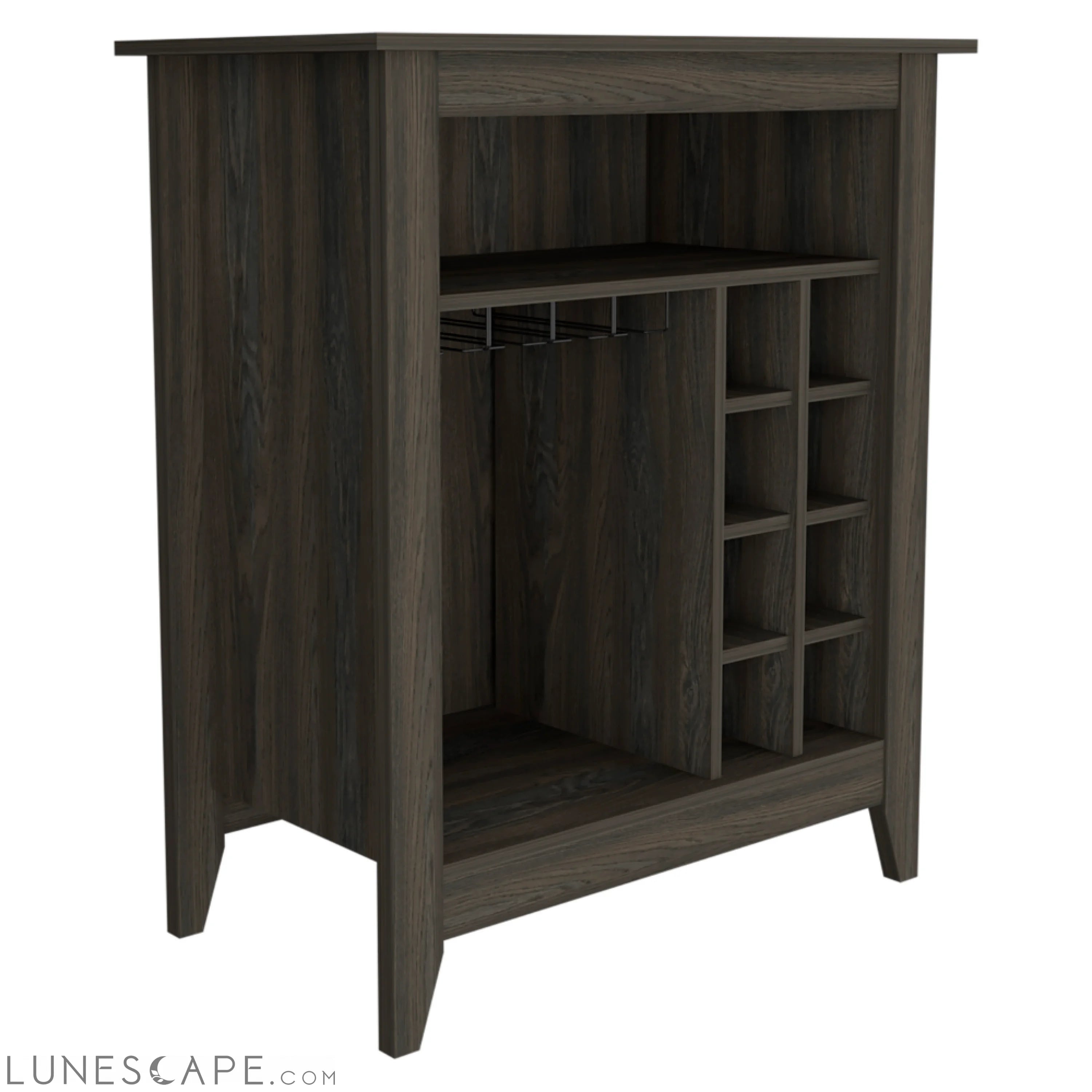 Bar Cabinet Castle, One Open Shelf, Six Wine Cubbies, Carbon Espresso LUNESCAPE