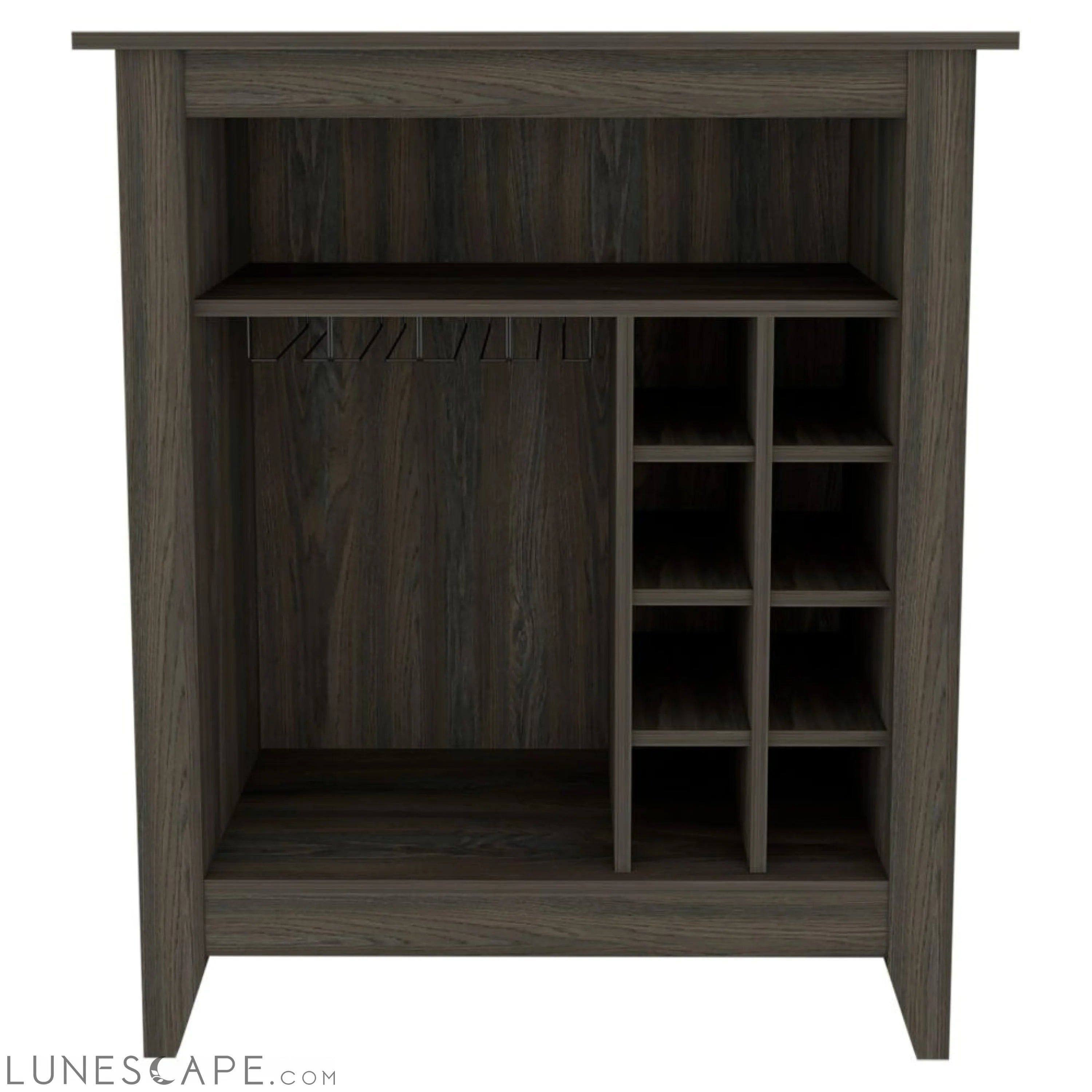 Bar Cabinet Castle, One Open Shelf, Six Wine Cubbies, Carbon Espresso LUNESCAPE