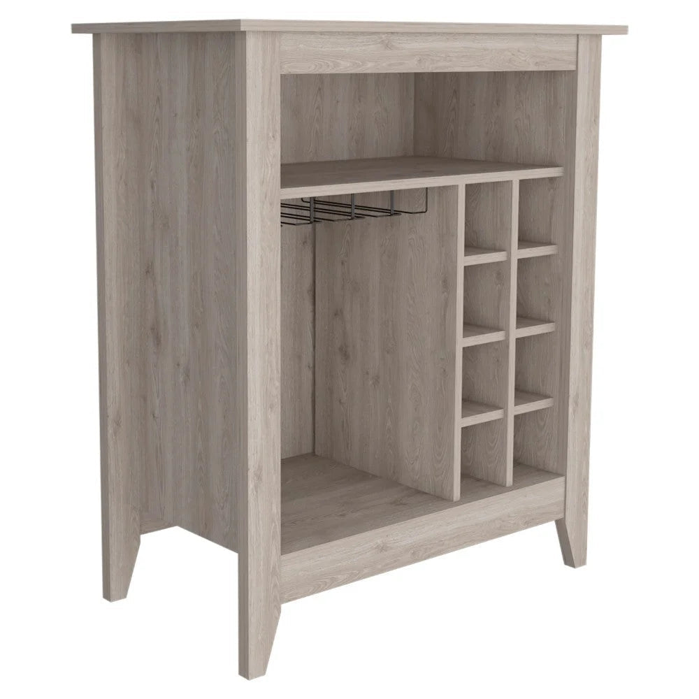 Bar Cabinet Castle, One Open Shelf, Six Wine Cubbies, Light Gray LUNESCAPE