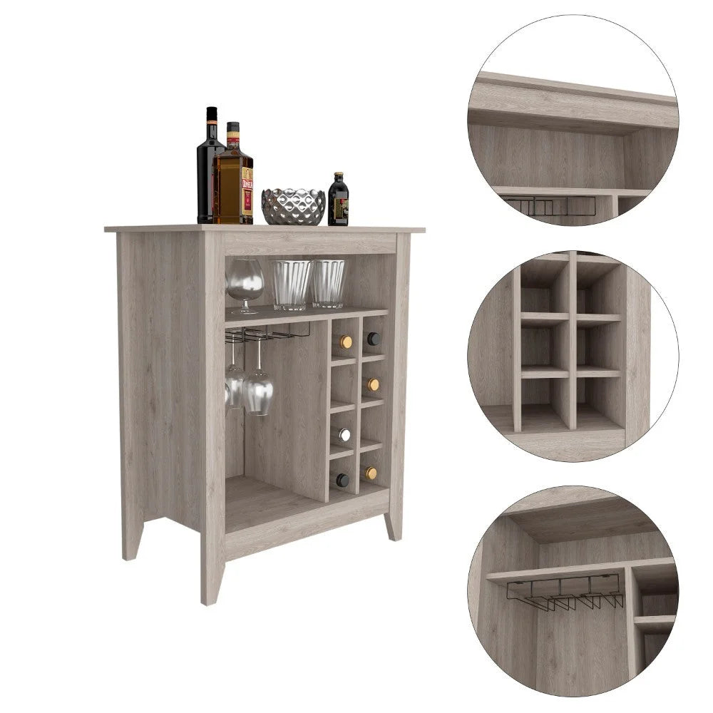 Bar Cabinet Castle, One Open Shelf, Six Wine Cubbies, Light Gray LUNESCAPE
