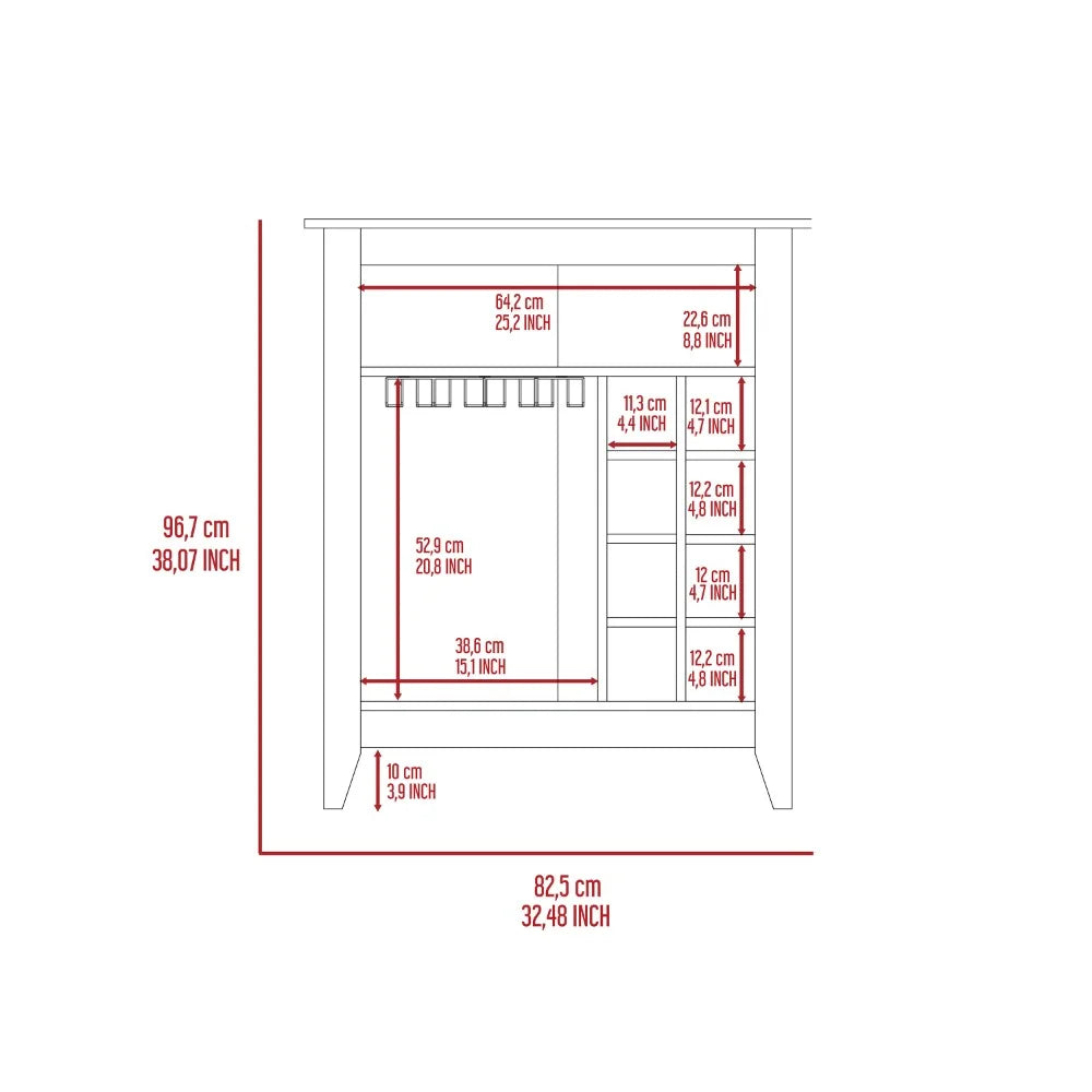 Bar Cabinet Castle, One Open Shelf, Six Wine Cubbies, Light Gray LUNESCAPE