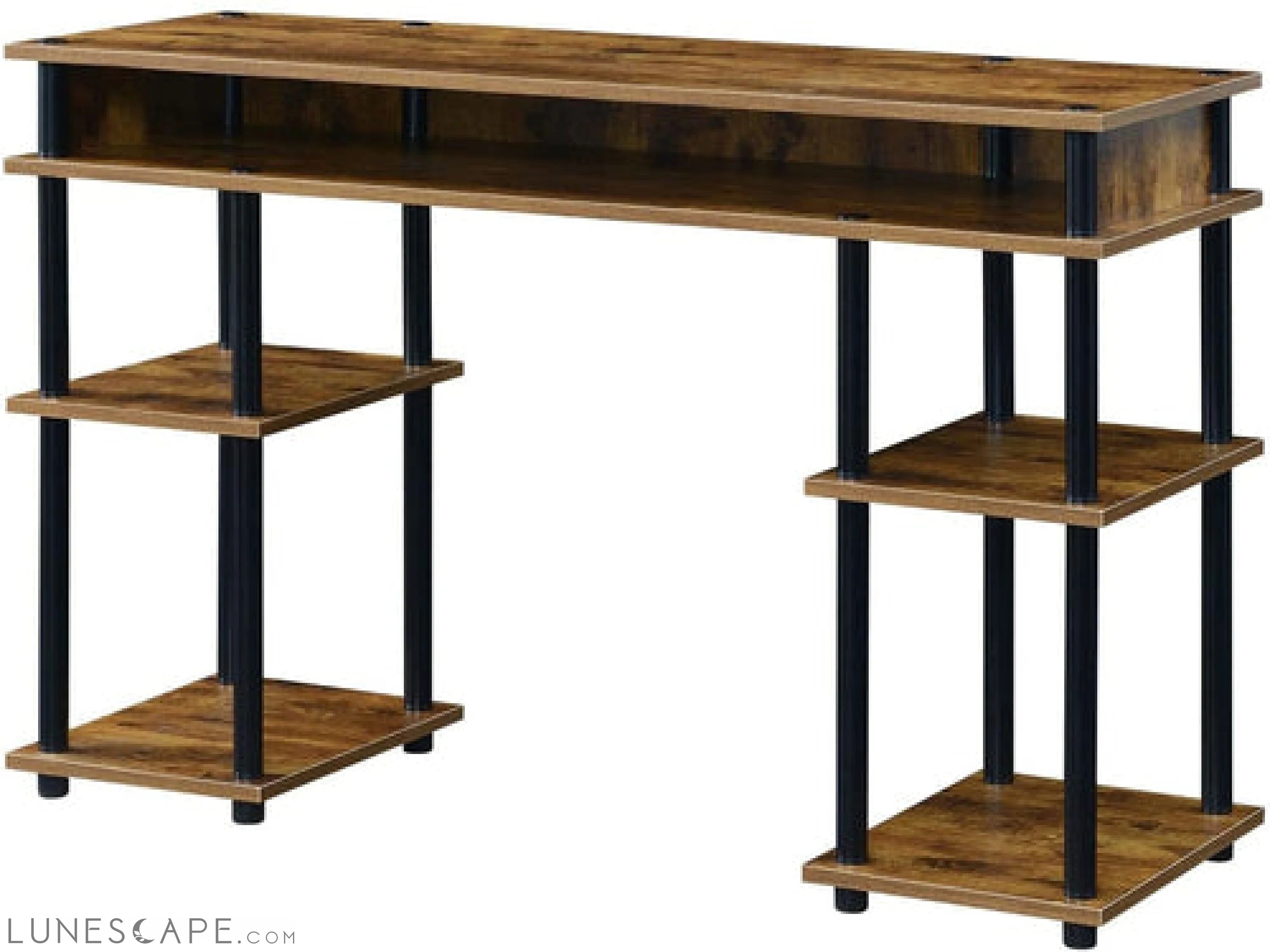 Barnwood/Black Student Desk with Shelves, No Tools LUNESCAPE