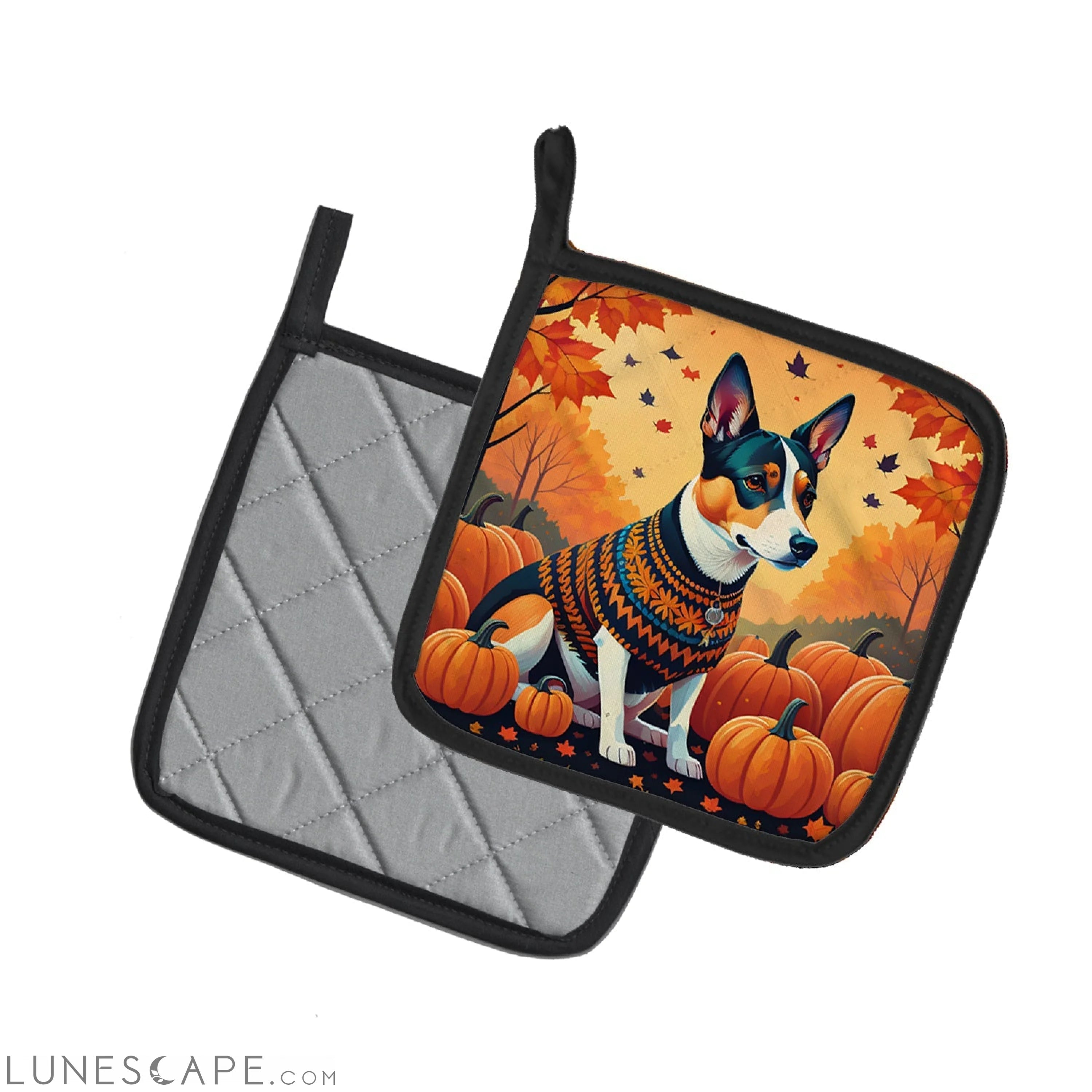 Basenji Fall Pair of Pot Holders LUNESCAPE