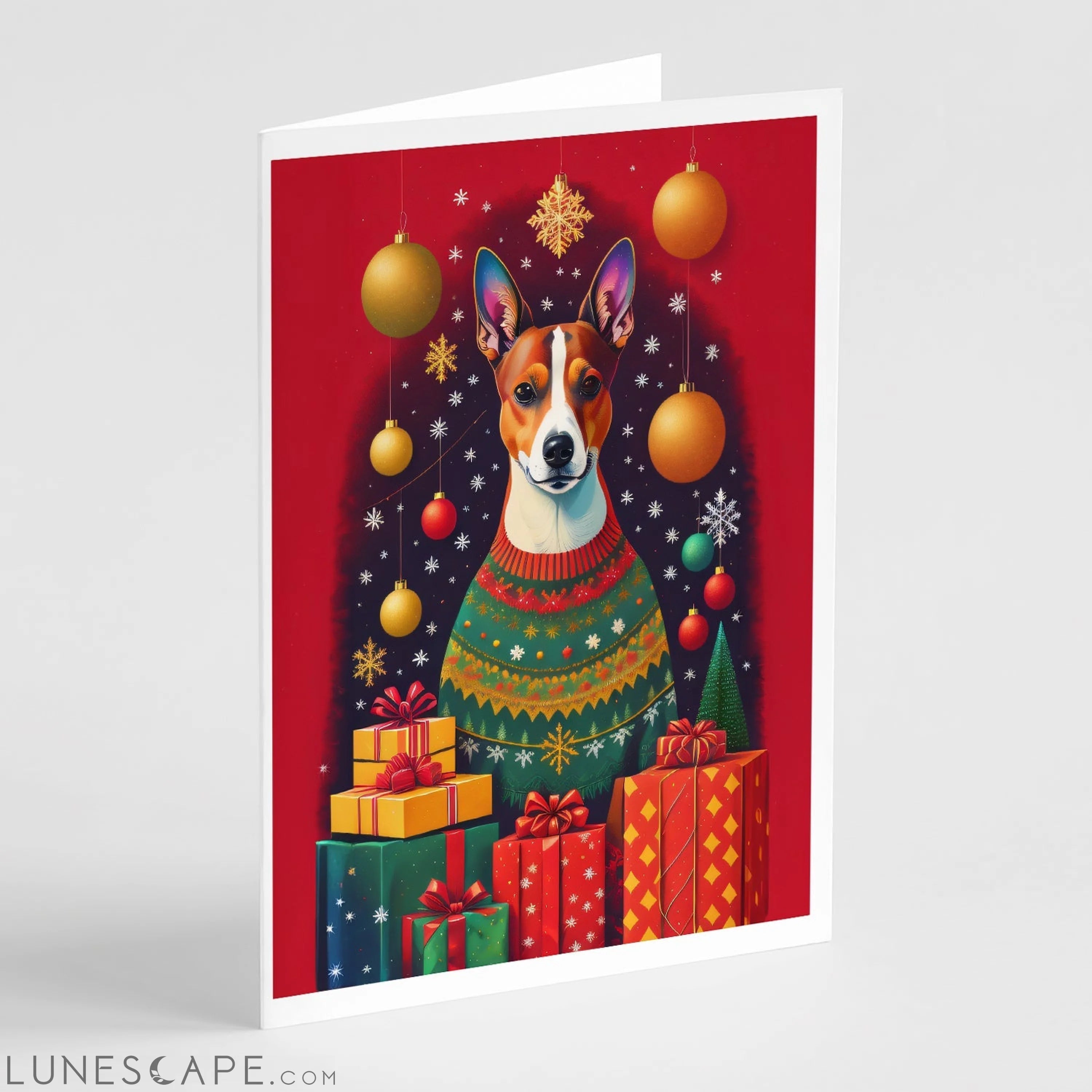 Basenji Holiday Christmas Greeting Cards Pack of 8 LUNESCAPE